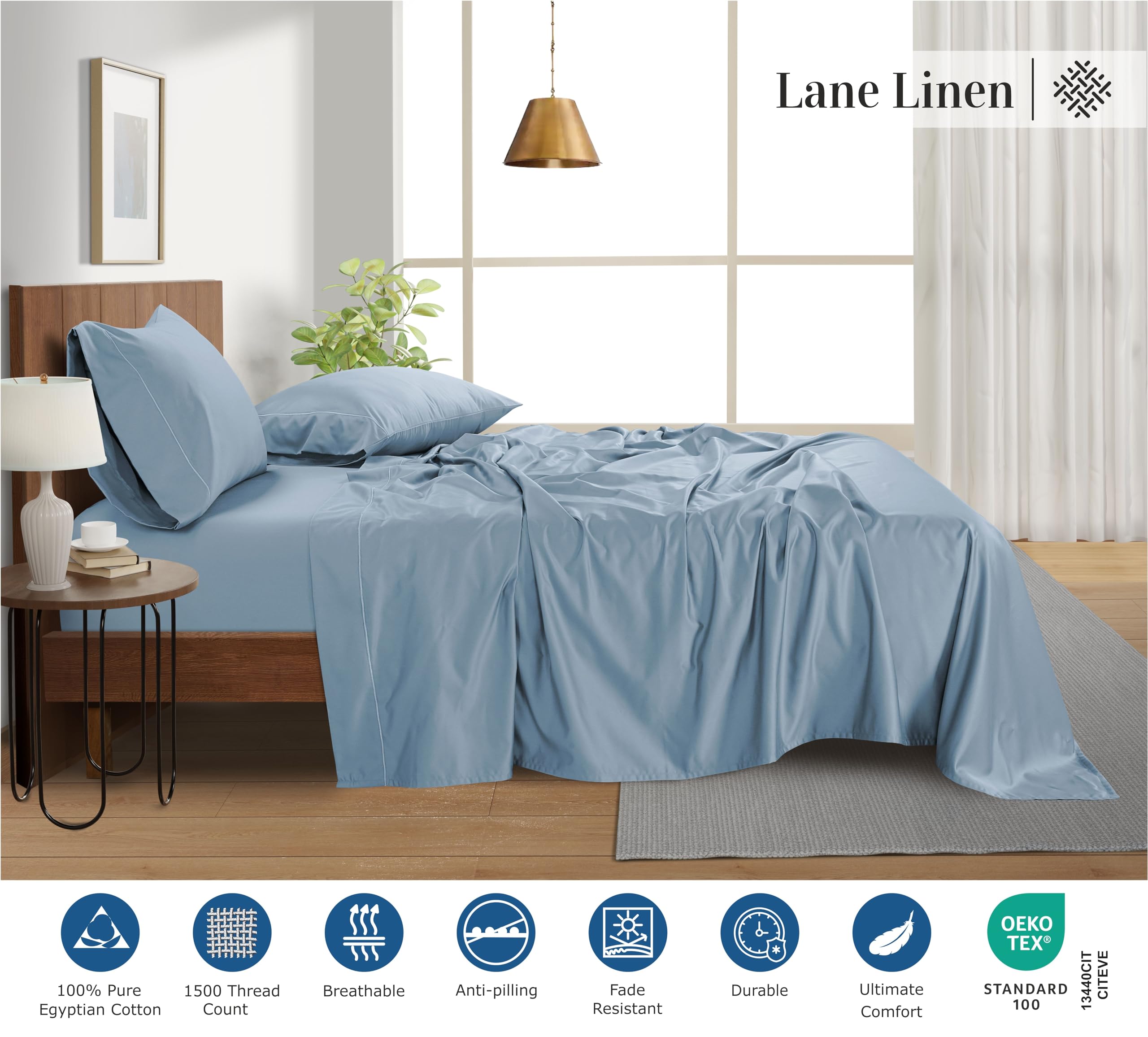 Foto 4 | Juego De Sábanas Lane Linen, 100% Algodón Egipcio, 1500 Hilos, King Split - Venta Internacional.