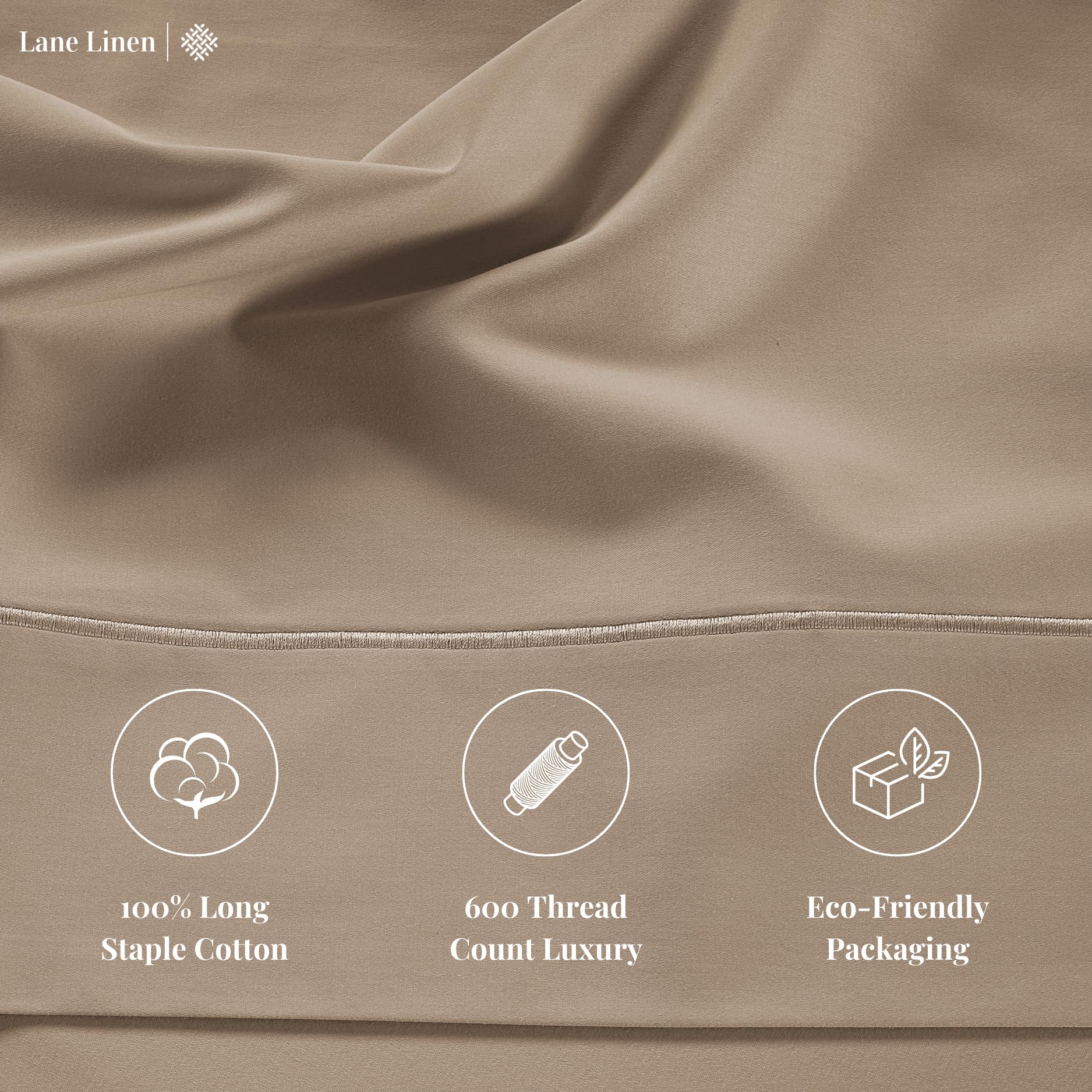 Foto 5 | Juego De Sábanas Lane Linen, 600 Hilos, 100% Algodón, Doble Color Topo - Venta Internacional.