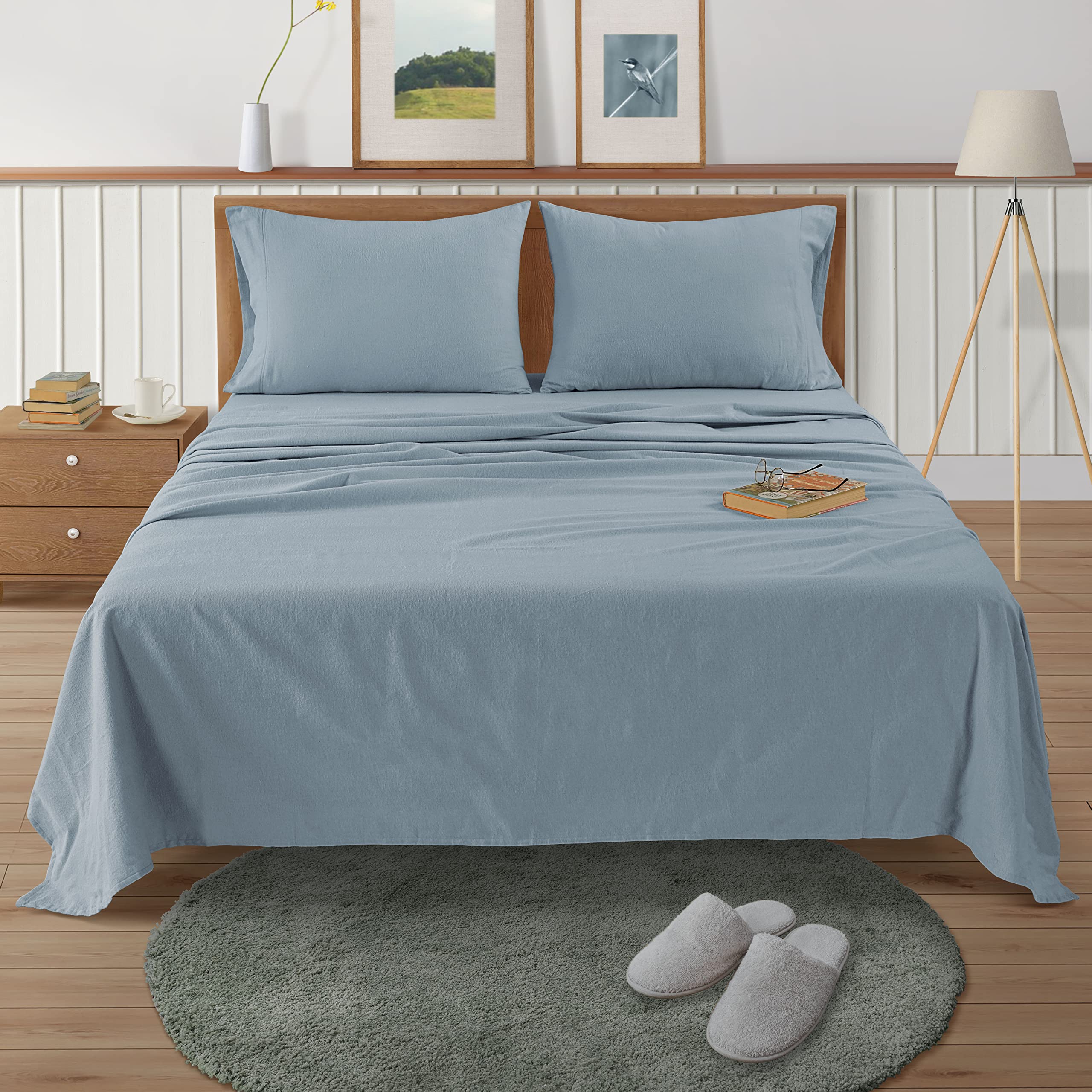 Foto 2 | Juego De Sábanas De Franela Lane Linen, 100% Algodón, Color Azul Francés - Venta Internacional.