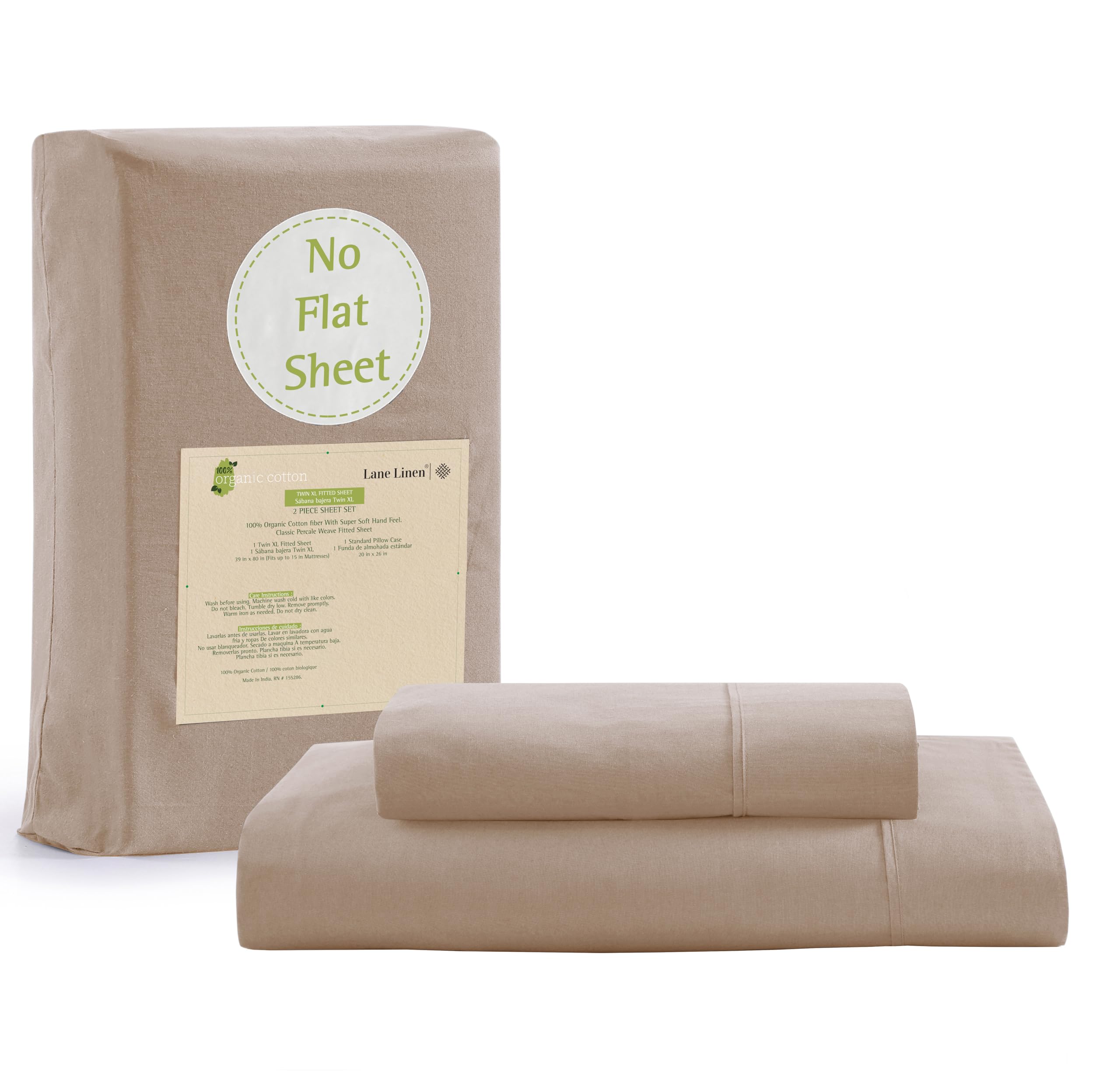 Foto 1 | Sábana Bajera Ajustable Lane Linen Twin Xl, 100% Algodón Orgánico, Color Topo - Venta Internacional.
