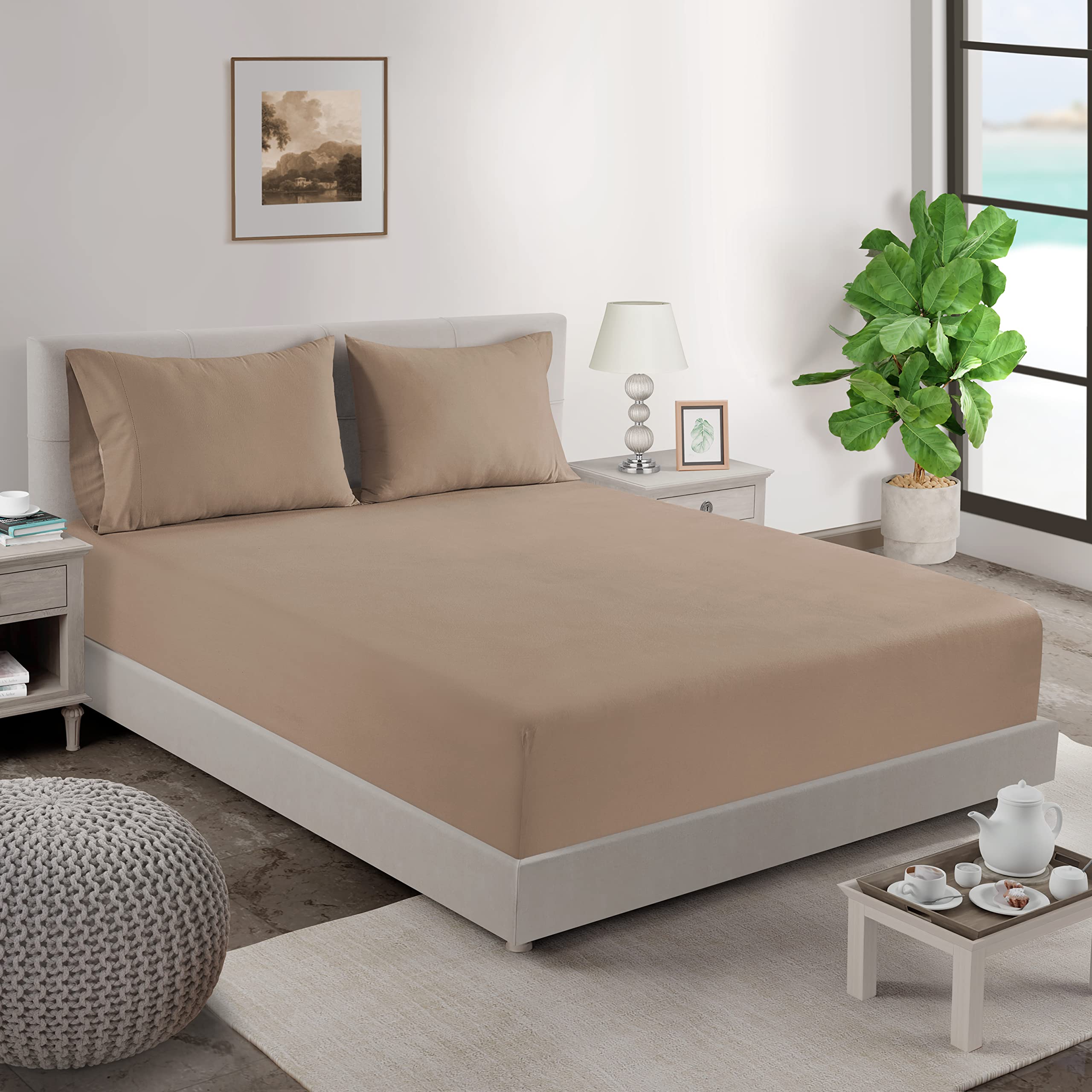 Foto 2 | Sábana Bajera Ajustable Lane Linen Twin Xl, 100% Algodón Orgánico, Color Topo - Venta Internacional.