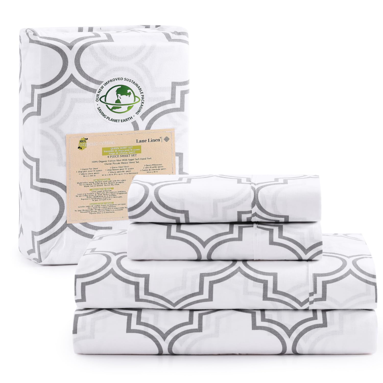 Foto 1 | Juego De Sábanas Lane Linen, 100% Algodón Orgánico, Tamaño Completo, 4 Piezas - Venta Internacional.