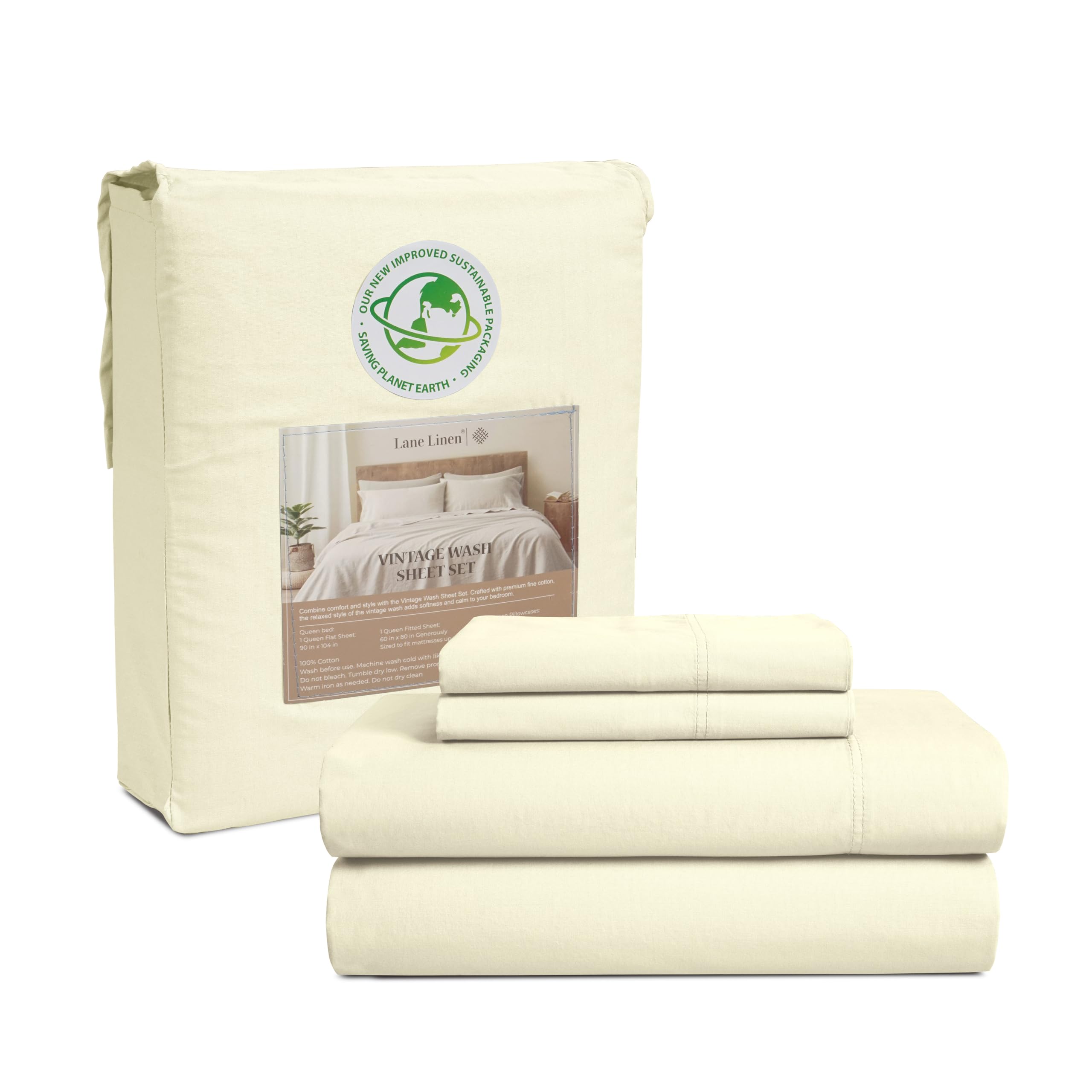 Foto 1 | Juego De Sábanas Lane Linen Tamaño Queen, 100% Algodón, Color Marfil, 4 Piezas - Venta Internacional.