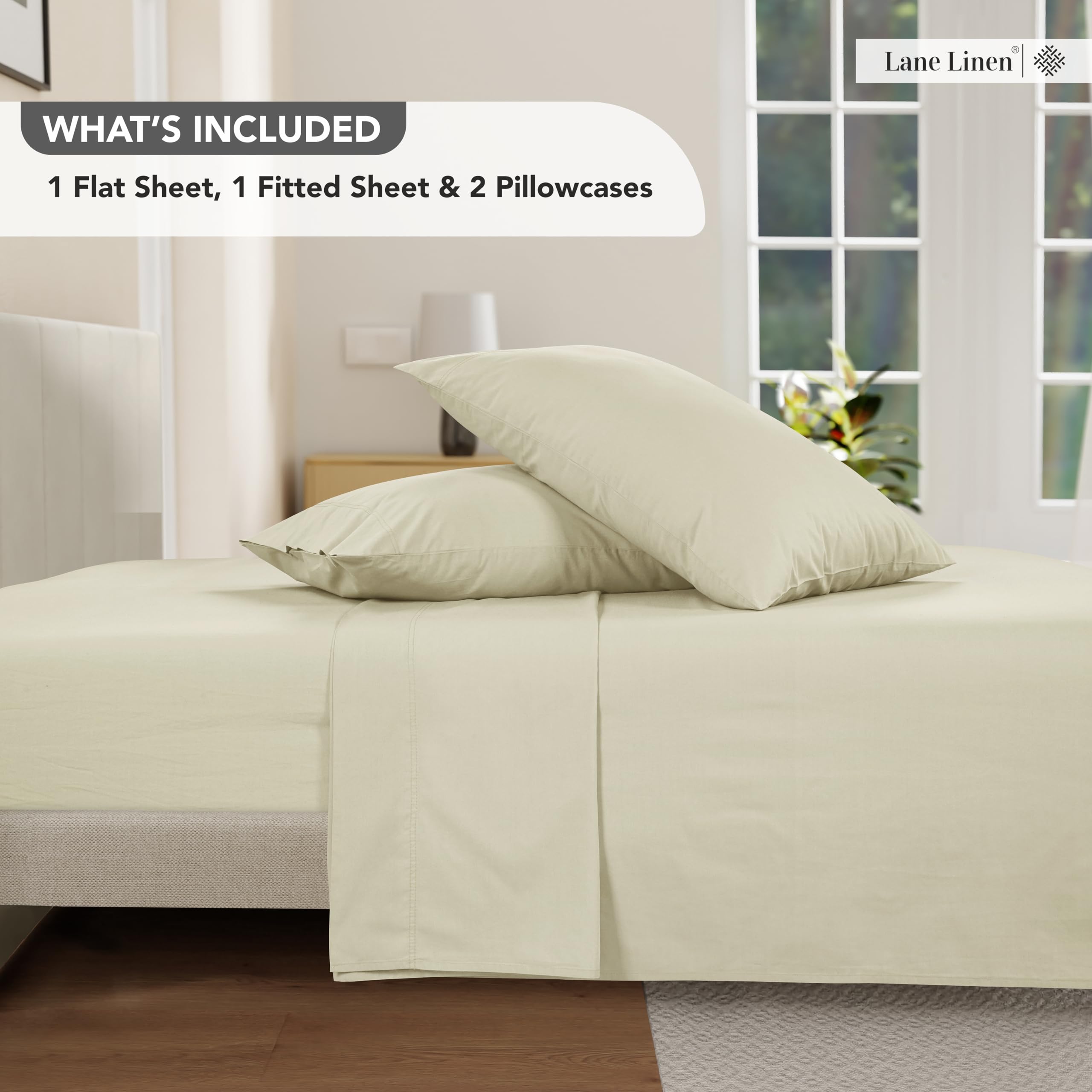 Foto 7 | Juego De Sábanas Lane Linen Tamaño Queen, 100% Algodón, Color Marfil, 4 Piezas - Venta Internacional.