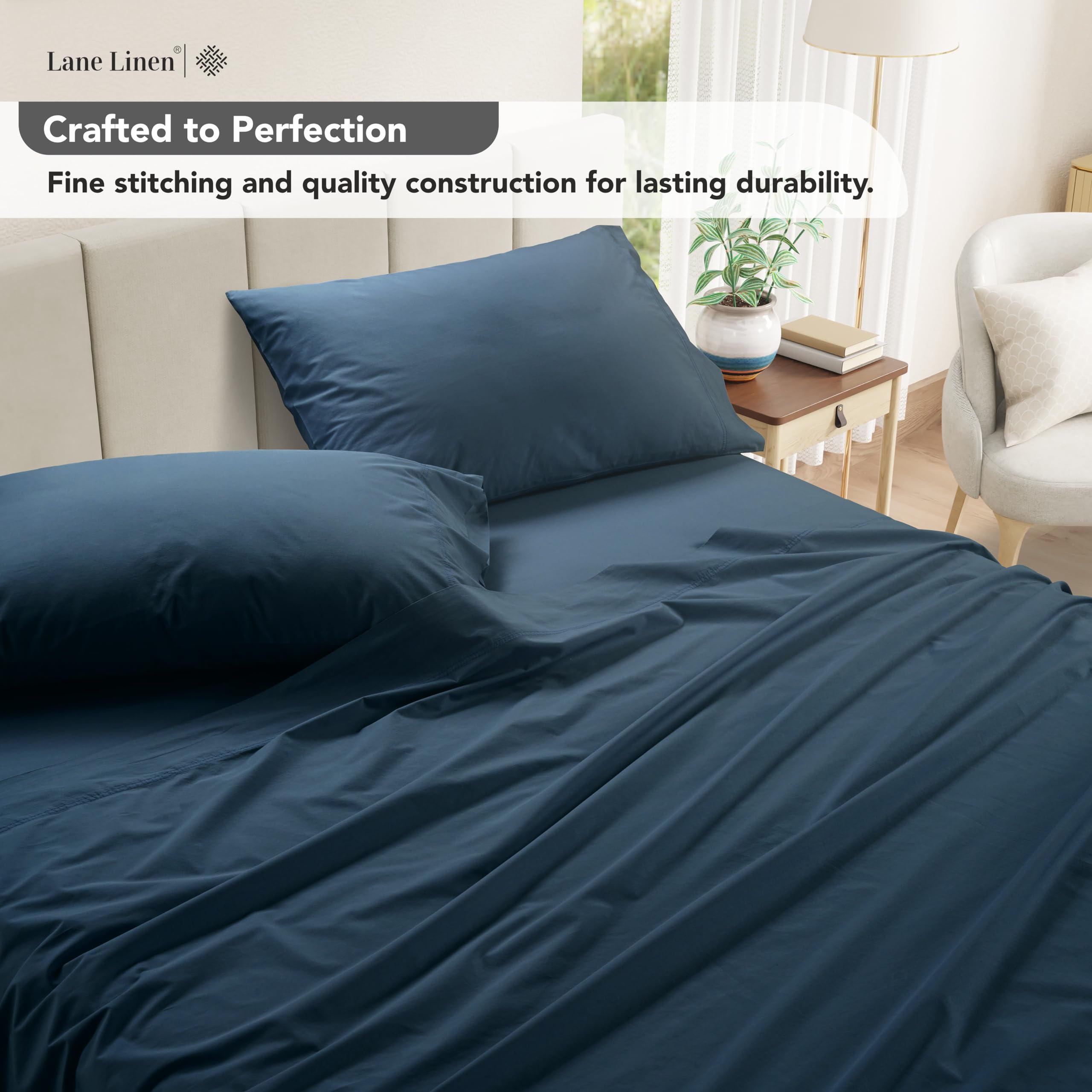 Foto 3 | Sábanas Lane Linen Twin, 100% Algodón, Prelavadas, Color Azul Marino - Venta Internacional.
