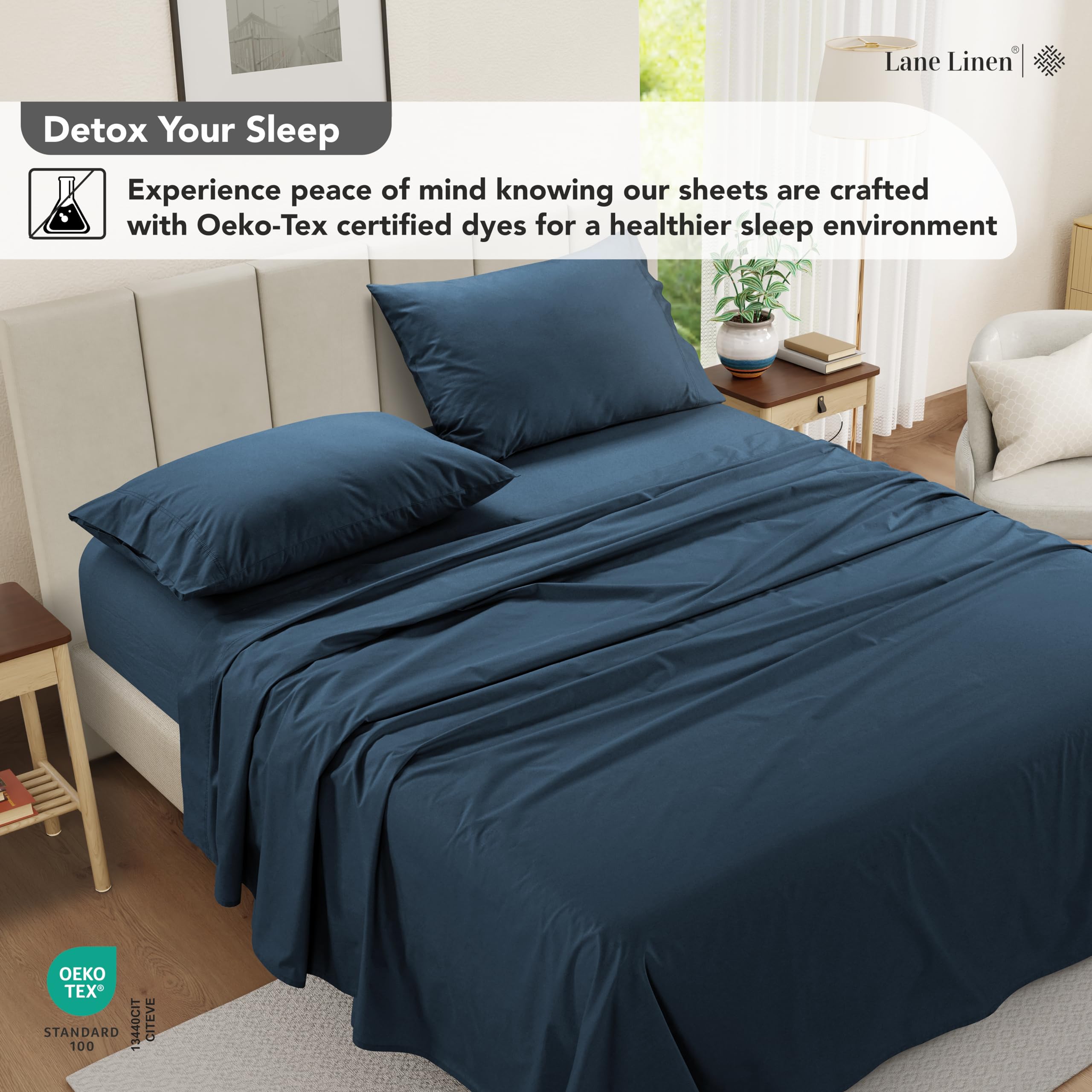 Foto 4 | Sábanas Lane Linen Twin, 100% Algodón, Prelavadas, Color Azul Marino - Venta Internacional.