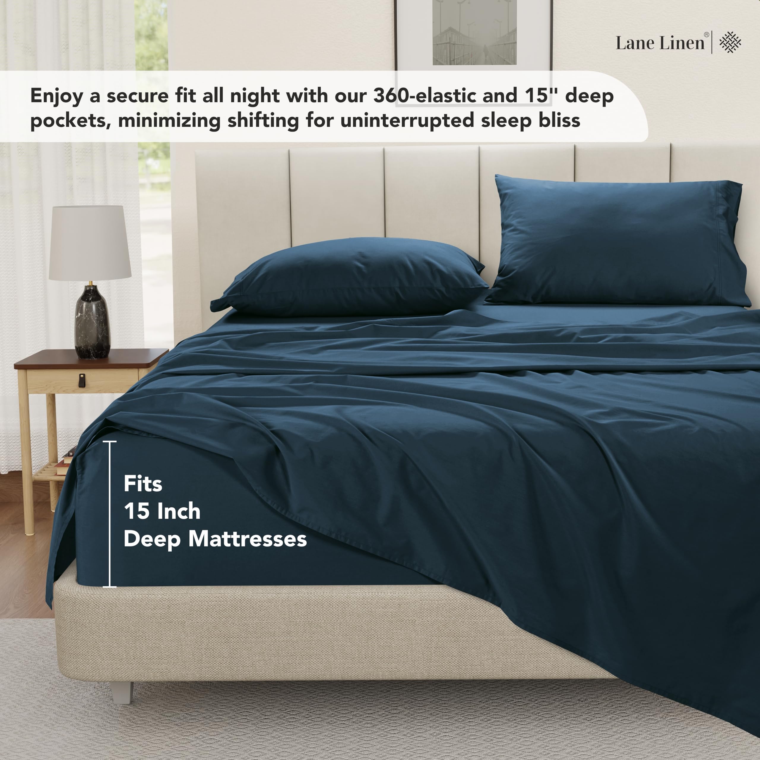 Foto 5 | Sábanas Lane Linen Twin, 100% Algodón, Prelavadas, Color Azul Marino - Venta Internacional.