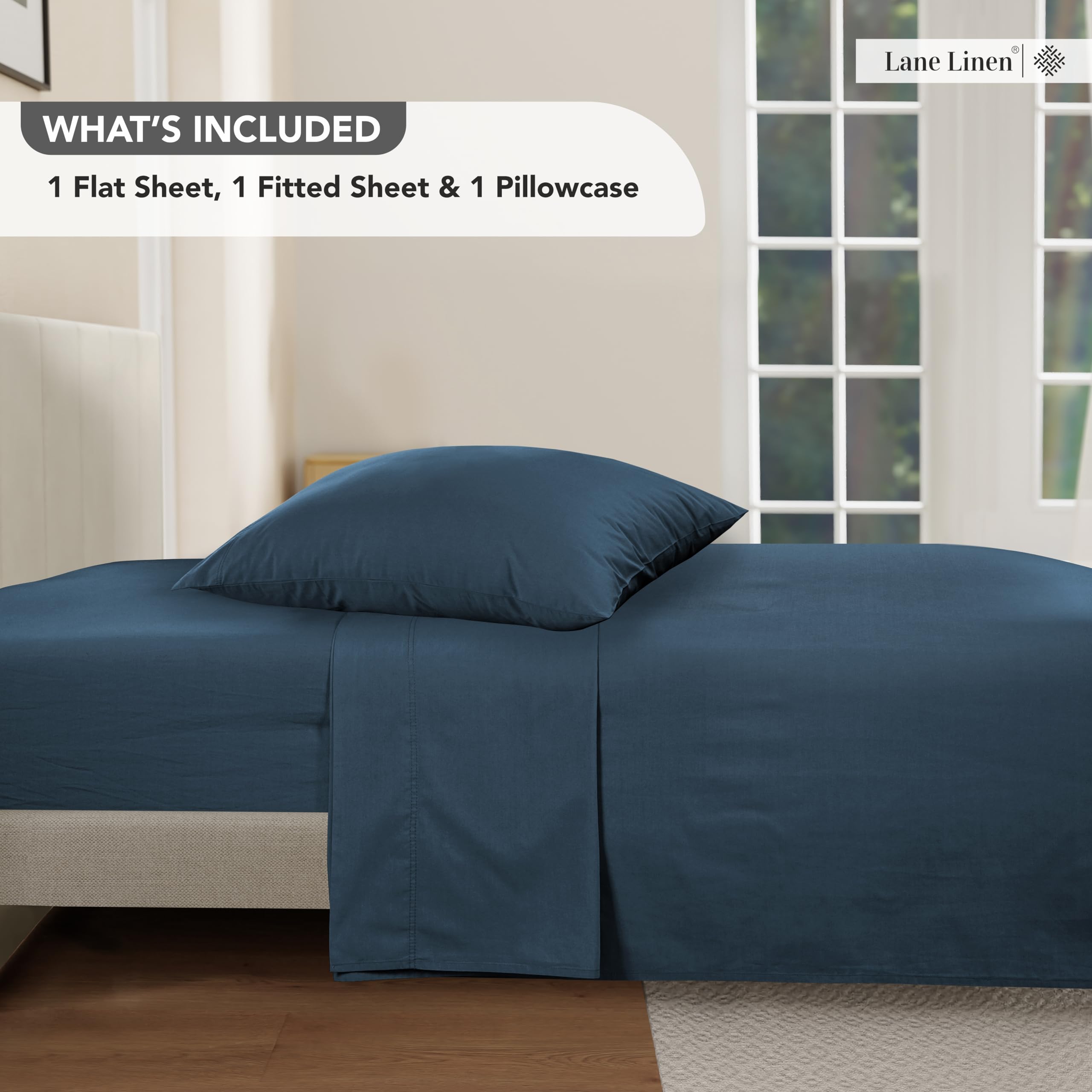 Foto 7 | Sábanas Lane Linen Twin, 100% Algodón, Prelavadas, Color Azul Marino - Venta Internacional.