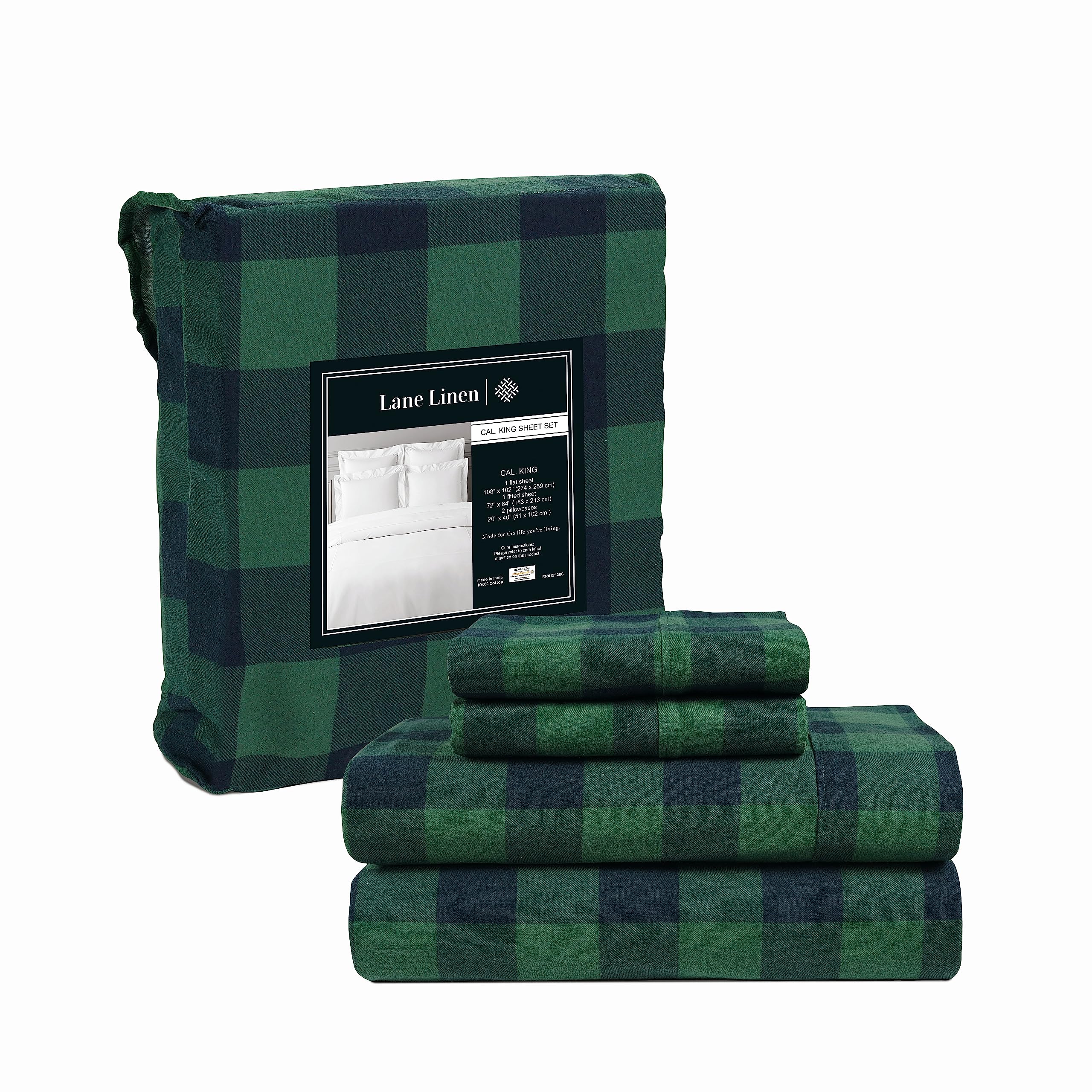 Juego De Sábanas Lane Linen De Franela 100% Algodón California King - Venta Internacional.