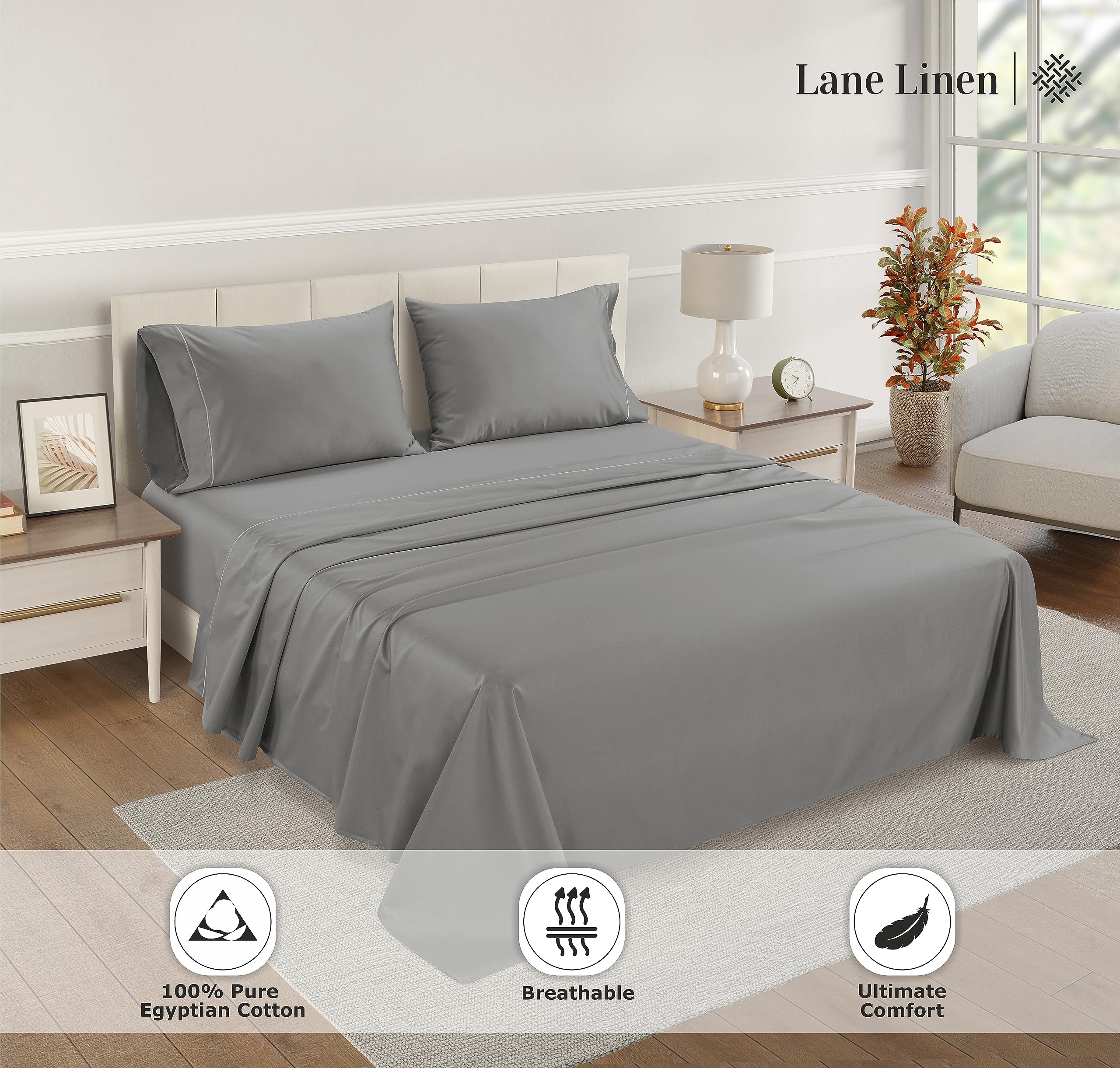 Foto 5 | Juego De Sábanas Lane Linen, 100% Algodón Egipcio, 1200 Hilos, Tamaño King - Venta Internacional.