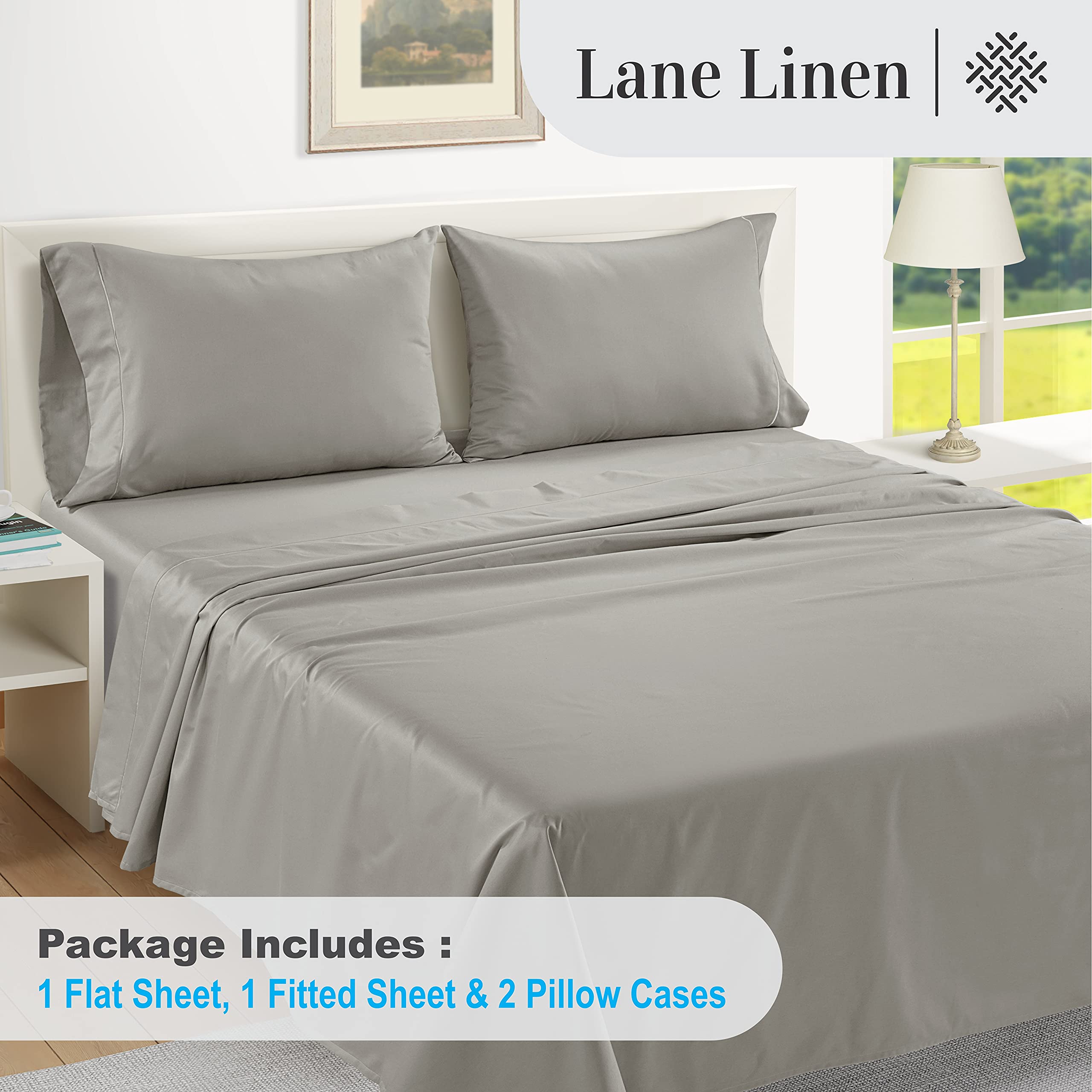 Foto 4 | Sábanas Lane Linen 100% Algodón Egipcio 1000 Hilos Queen Silver - Venta Internacional.