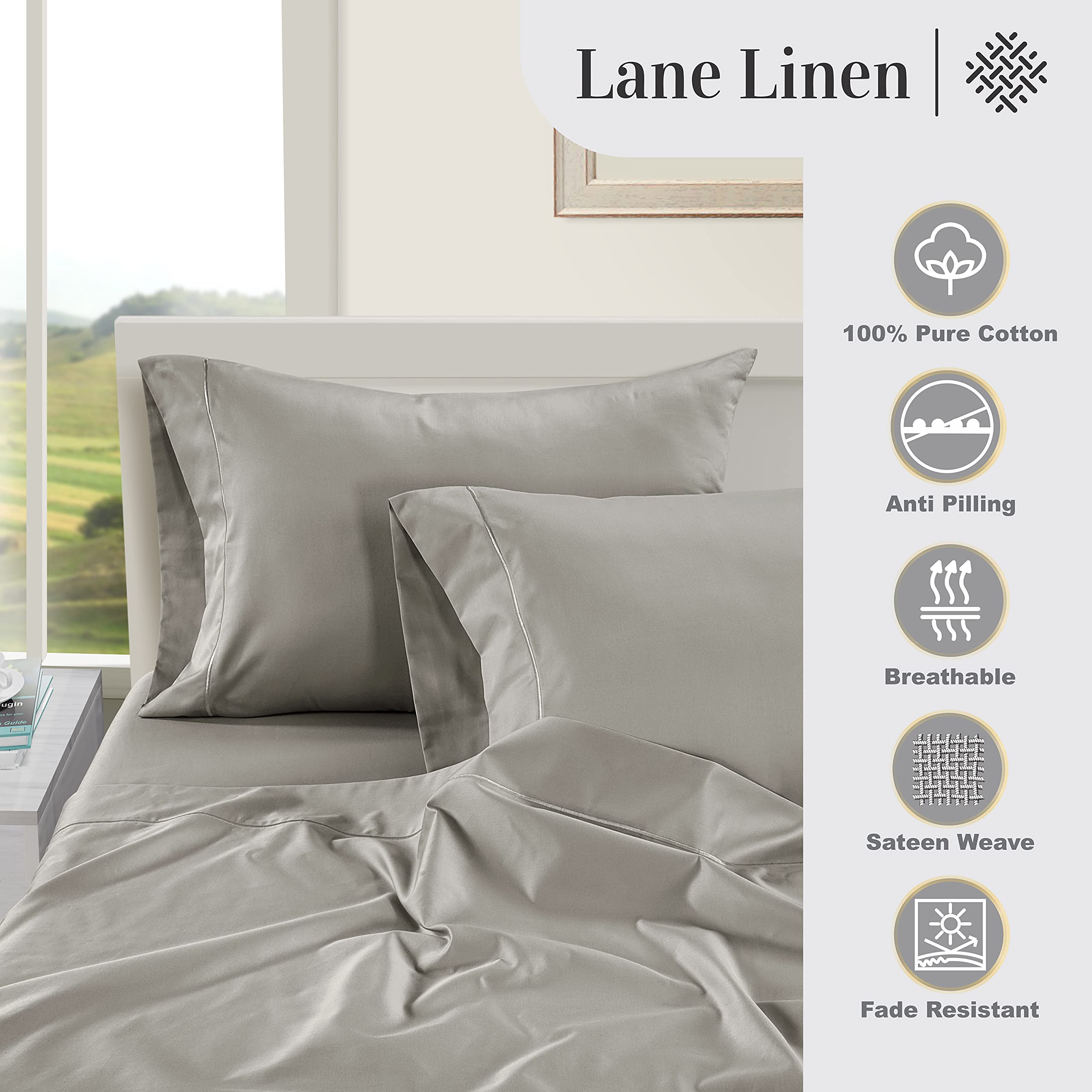 Foto 5 | Sábanas Lane Linen 100% Algodón Egipcio 1000 Hilos Queen Silver - Venta Internacional.