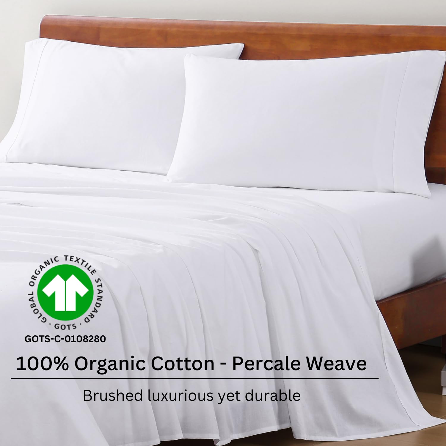 Foto 3 | Juego De Sábanas Lane Linen, 100% Algodón Orgánico, Talla Doble, Color Blanco - Venta Internacional.