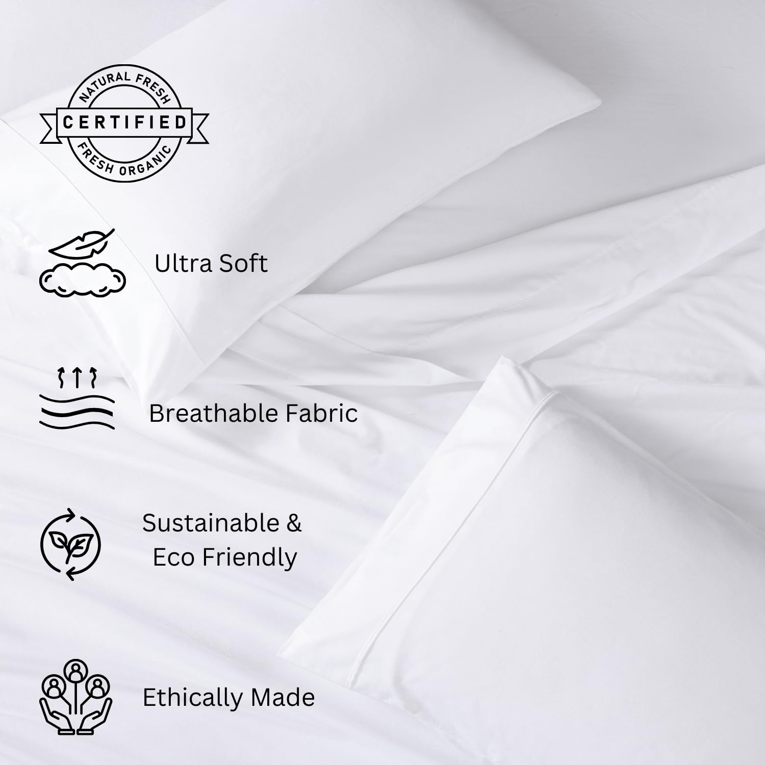 Foto 4 | Juego De Sábanas Lane Linen, 100% Algodón Orgánico, Talla Doble, Color Blanco - Venta Internacional.