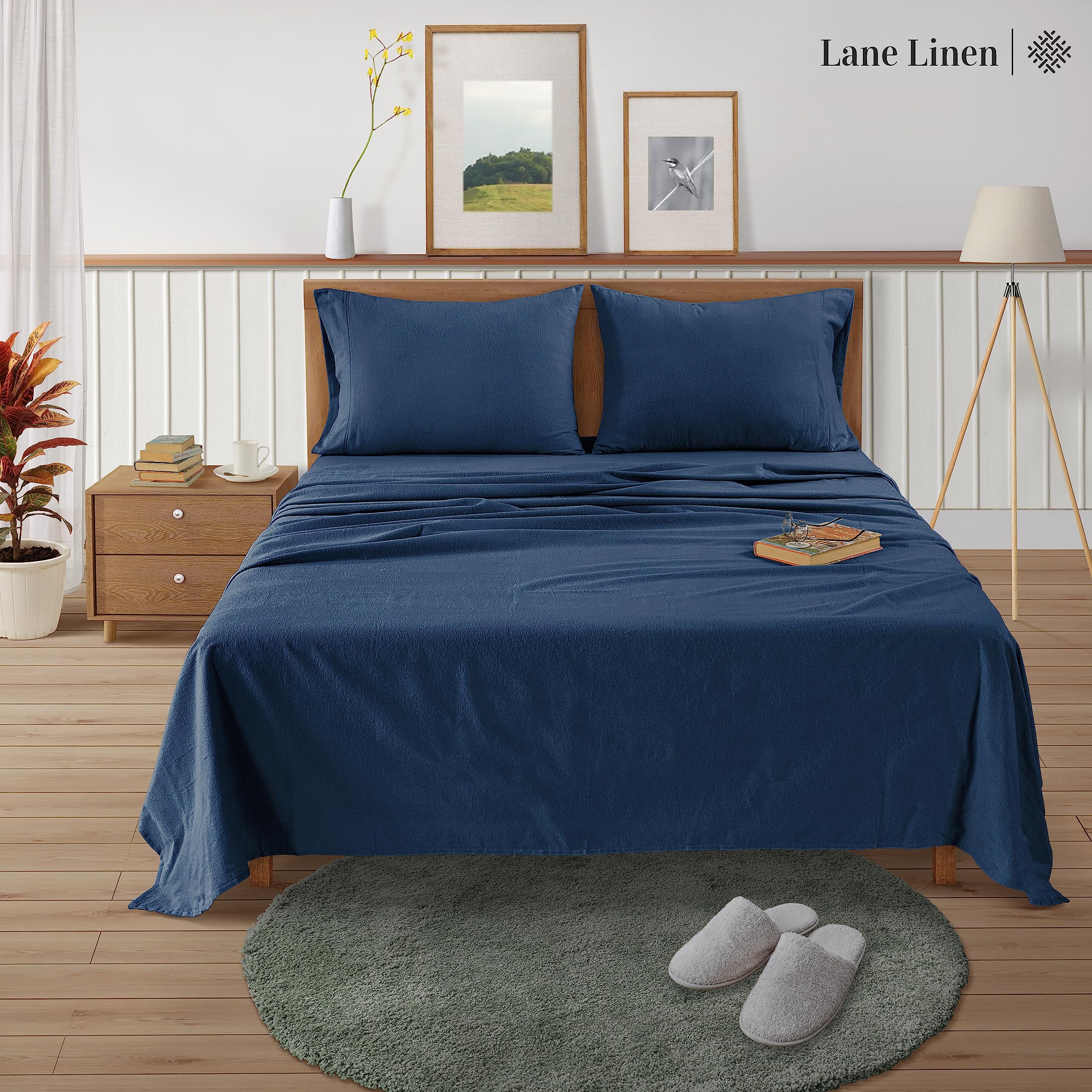 Foto 2 | Juego De Sábanas De Franela Lane Linen, 100% Algodón, Twin Xl Estate Blue - Venta Internacional.