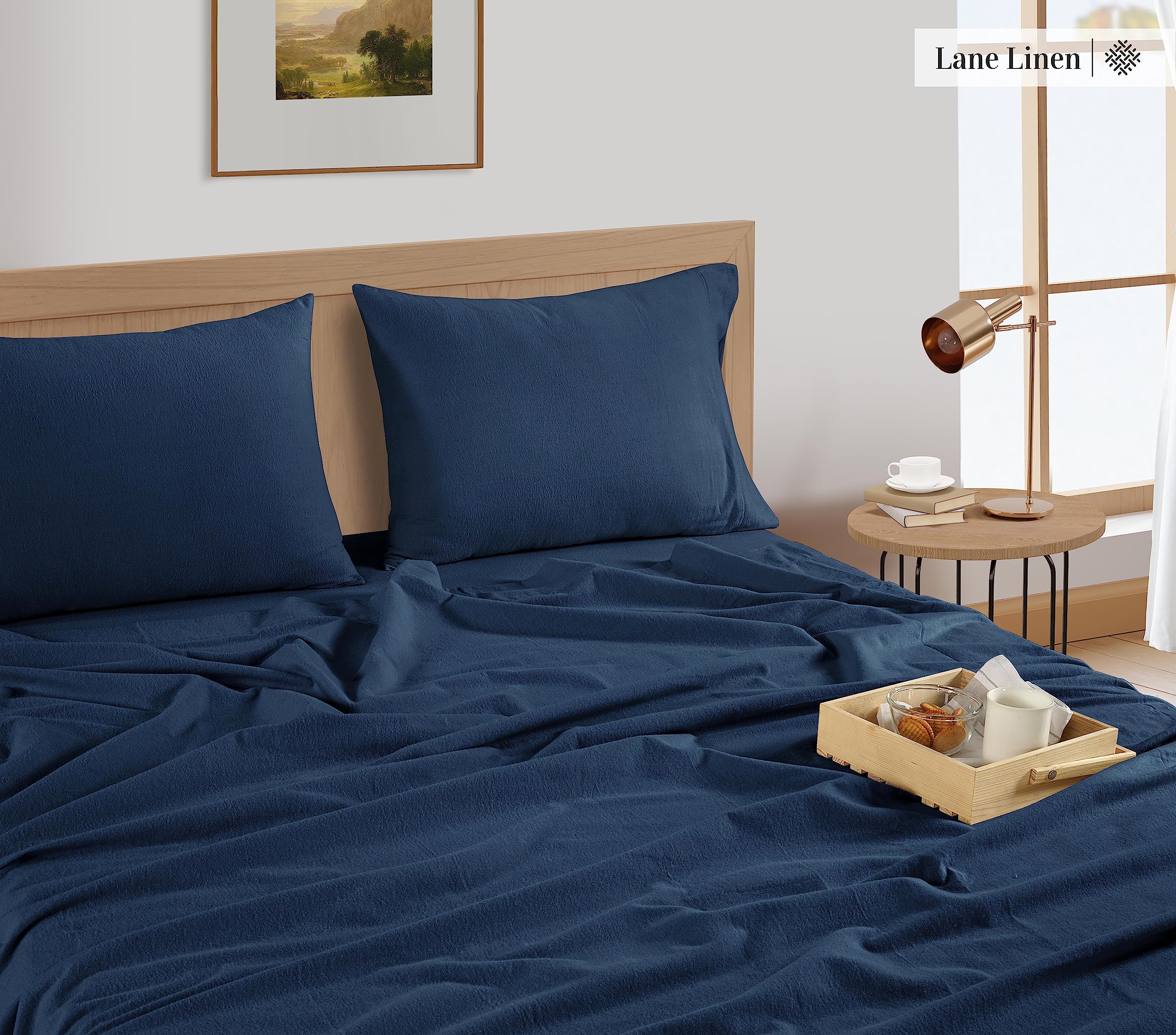 Foto 4 | Juego De Sábanas De Franela Lane Linen, 100% Algodón, Twin Xl Estate Blue - Venta Internacional.