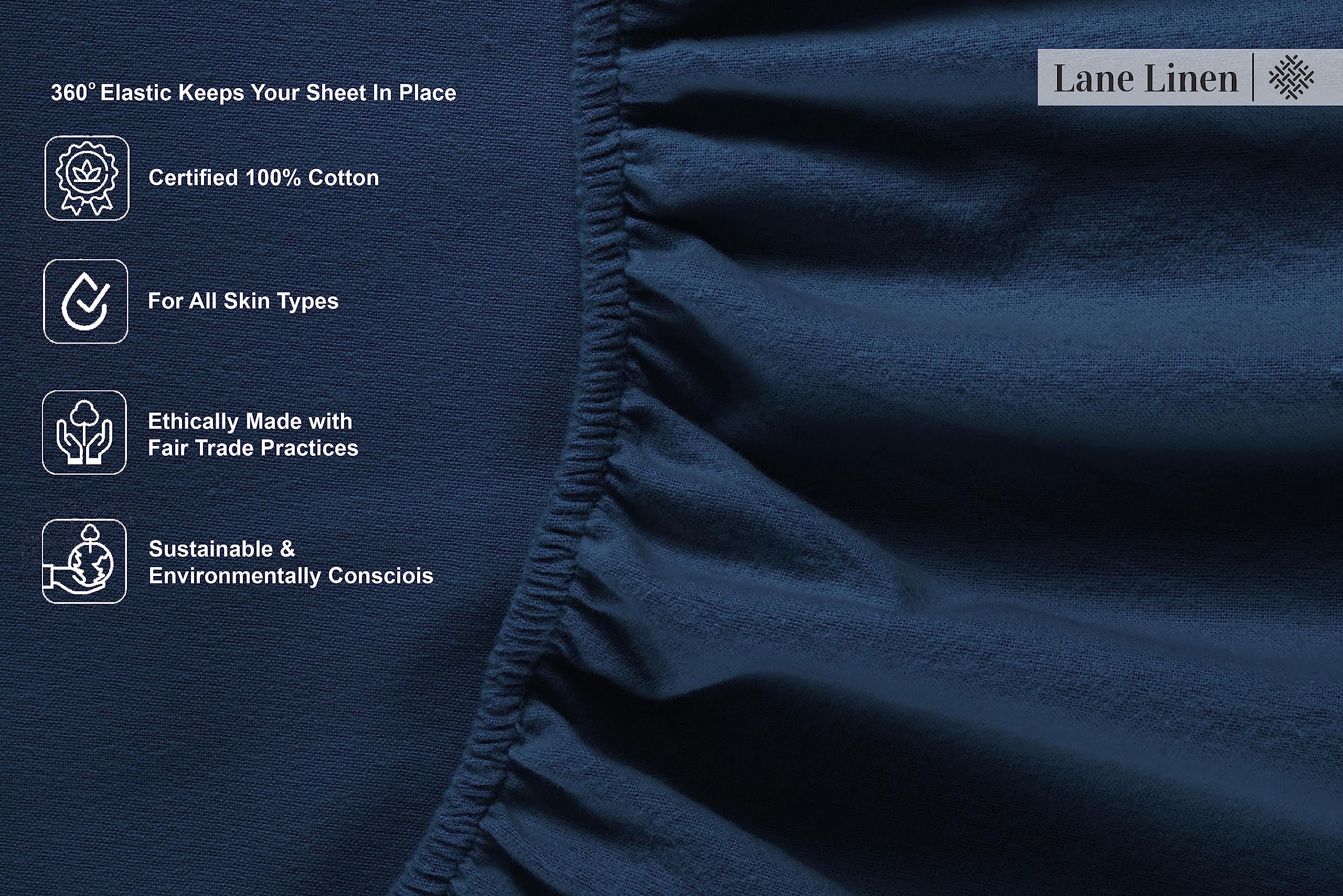 Foto 5 | Juego De Sábanas De Franela Lane Linen, 100% Algodón, Twin Xl Estate Blue - Venta Internacional.