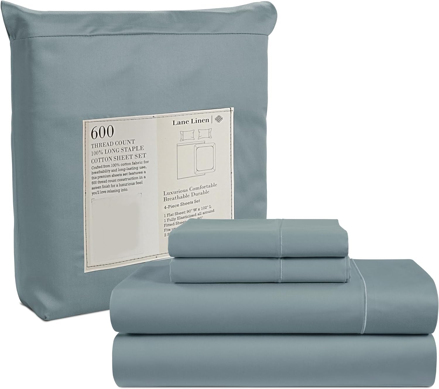 Juego De Sábanas Lane Linen Lane Linen Queen 600tc 100% Algodón Azul - Venta Internacional.