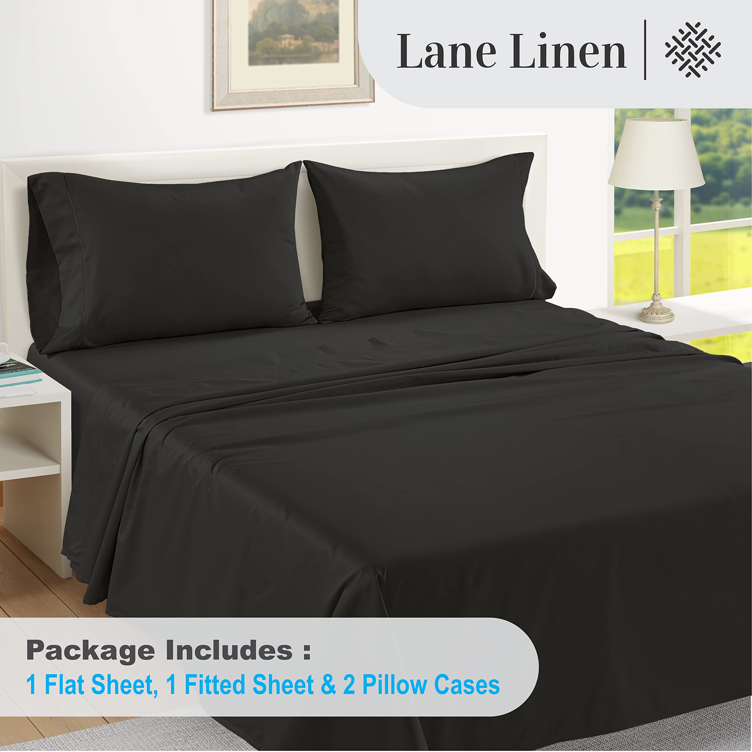 Foto 4 | Sábanas Lane Linen, 100% Algodón Egipcio, 1000 Hilos, Color Negro - Venta Internacional.