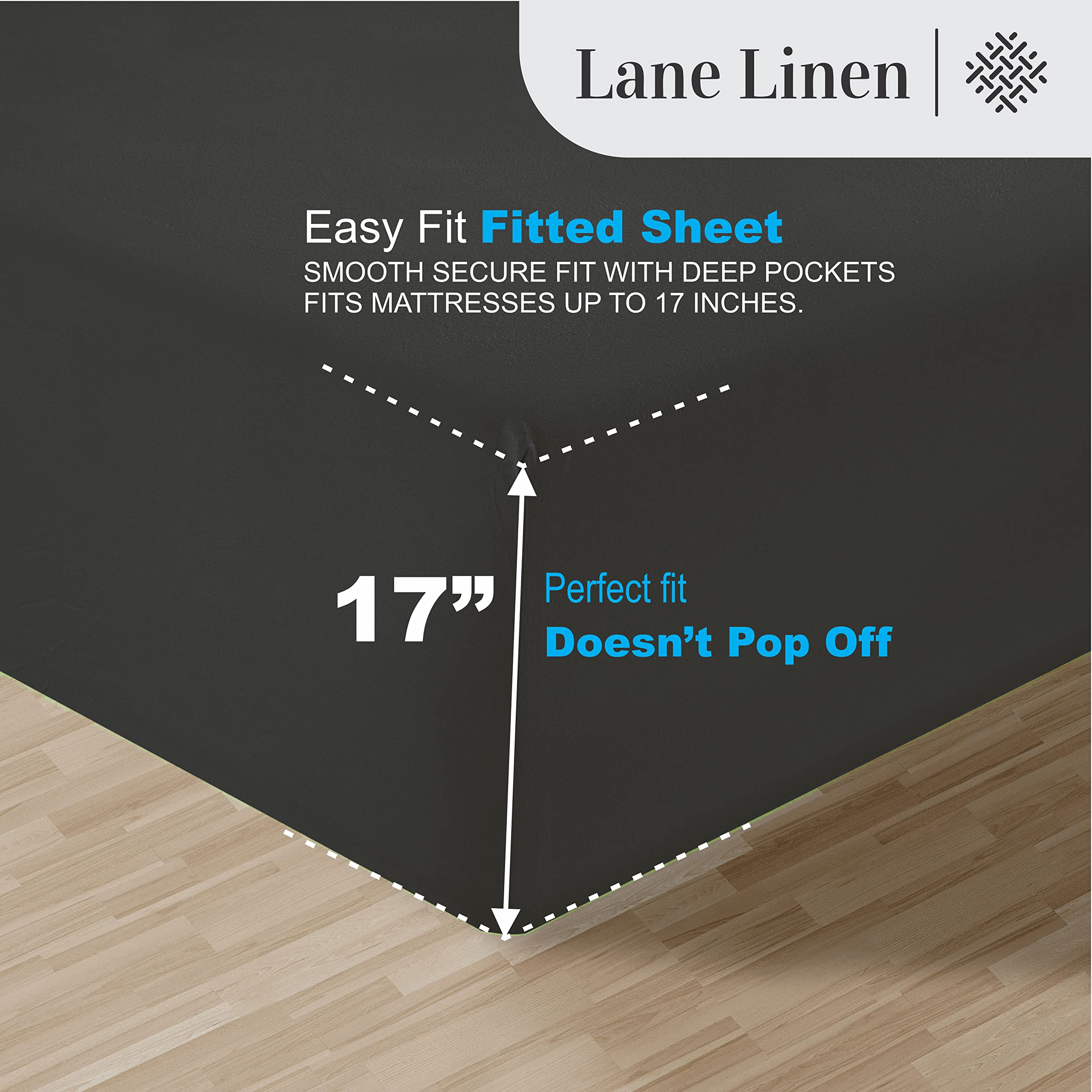 Foto 6 | Sábanas Lane Linen, 100% Algodón Egipcio, 1000 Hilos, Color Negro - Venta Internacional.