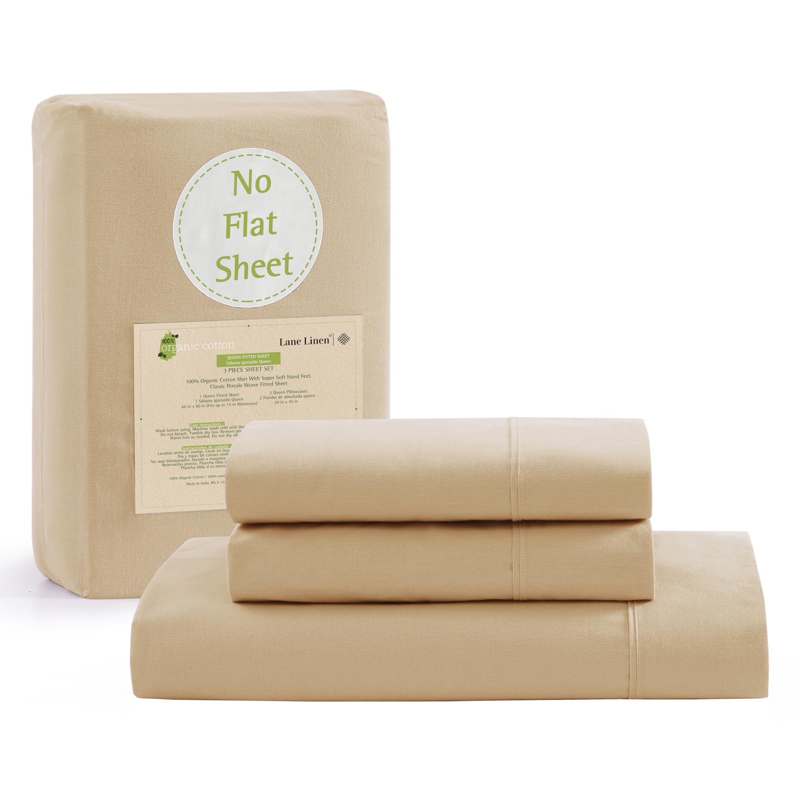 Foto 1 | Sábana Bajera Lane Linen Queen, 100% Algodón Orgánico - Venta Internacional.