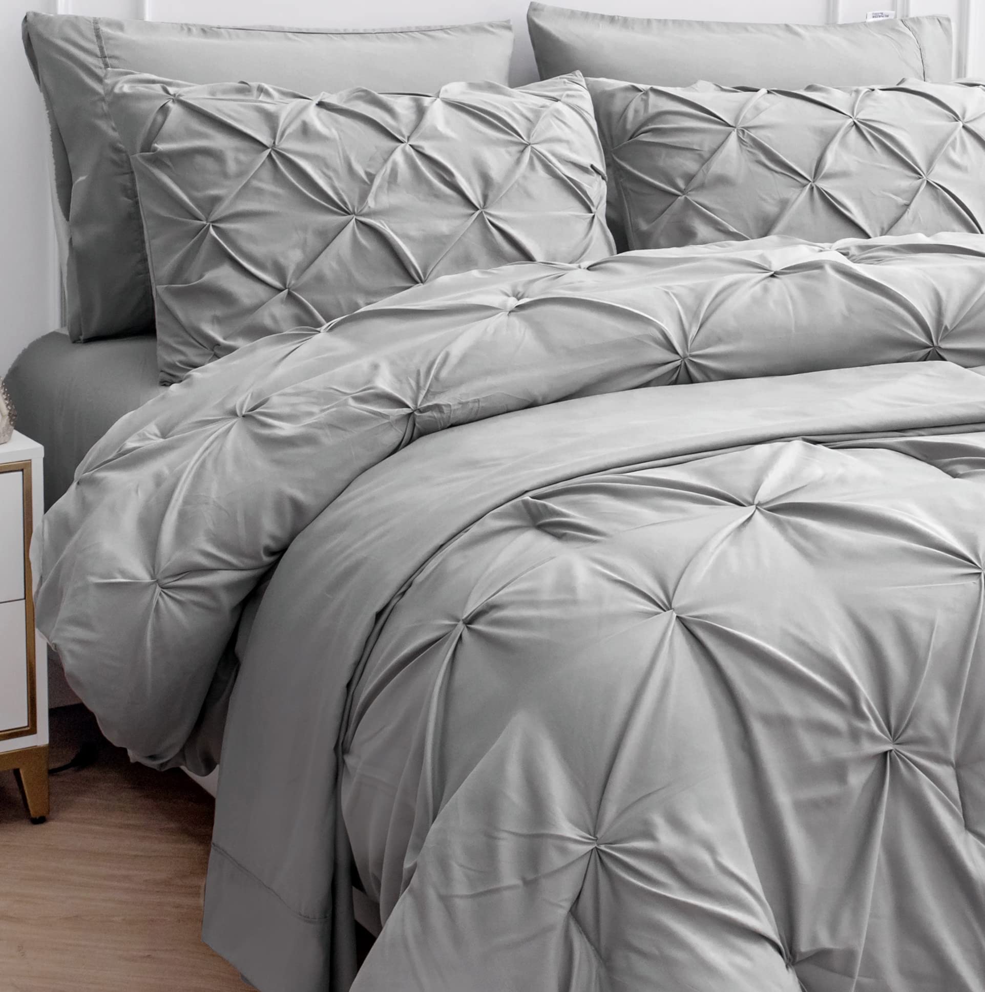 Juego De Edredón Lane Linen Queen Size 7 Piezas Con Sábanas Plateadas - Venta Internacional.