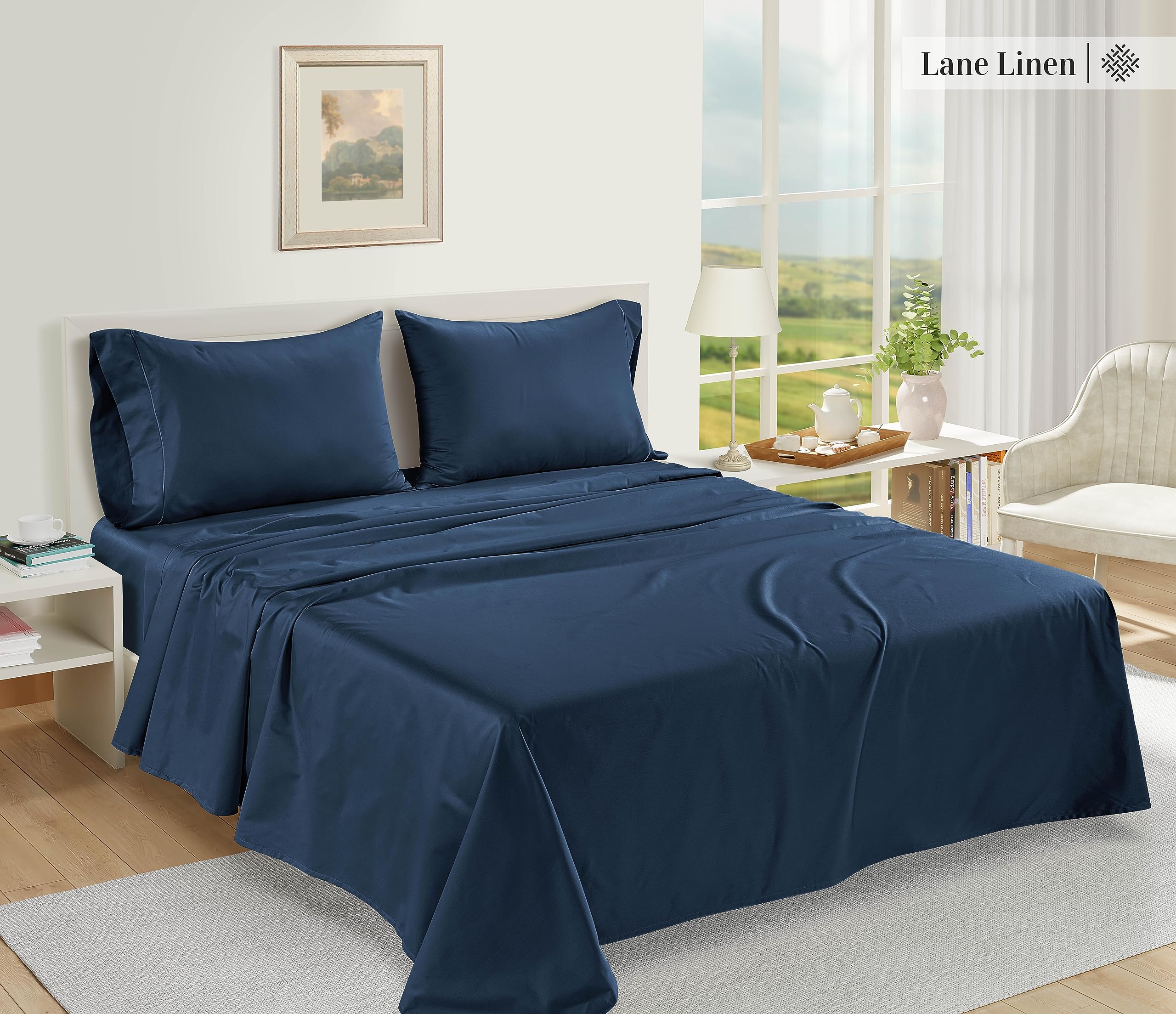 Foto 2 | Sábanas Lane Linen 100% Algodón Egipcio 1000 Hilos King Blue - Venta Internacional.