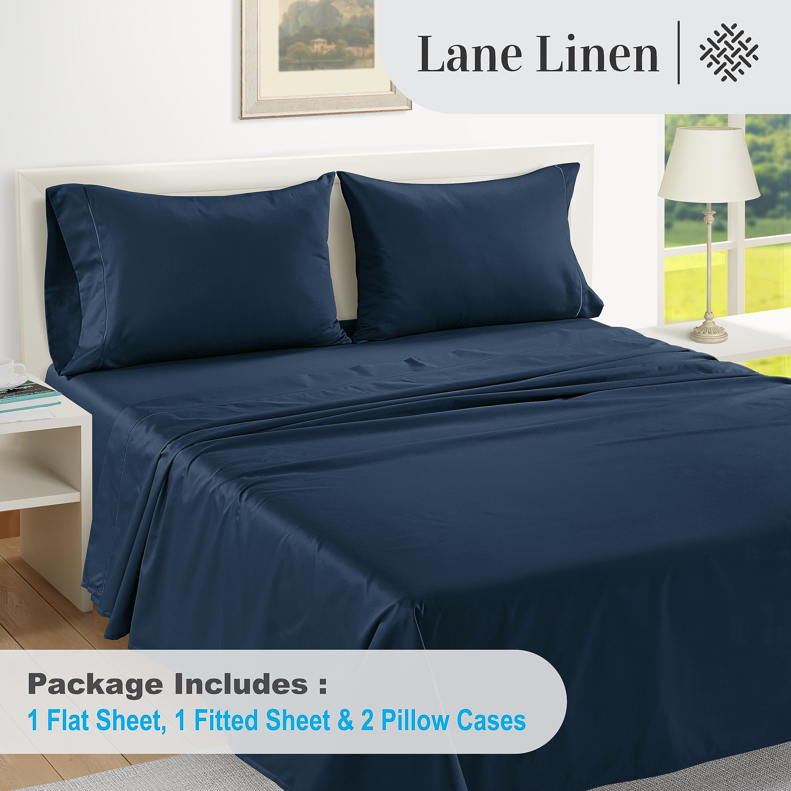Foto 5 pulgar | Sábanas Lane Linen 100% Algodón Egipcio 1000 Hilos King Blue - Venta Internacional.