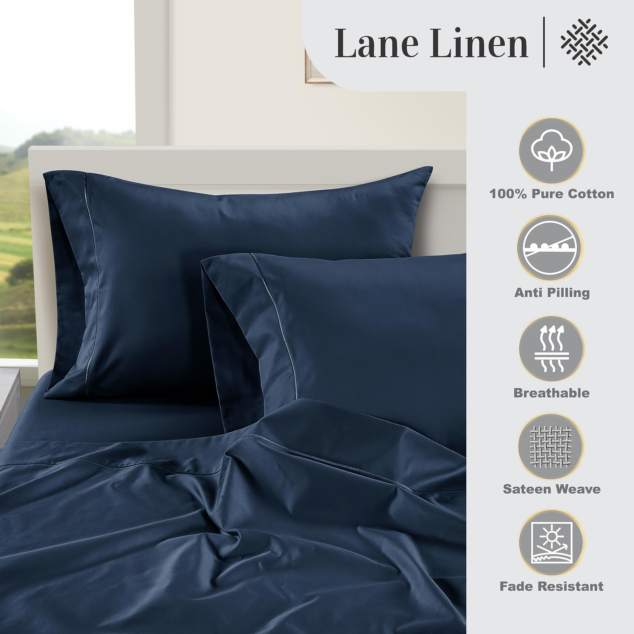 Foto 6 pulgar | Sábanas Lane Linen 100% Algodón Egipcio 1000 Hilos King Blue - Venta Internacional.