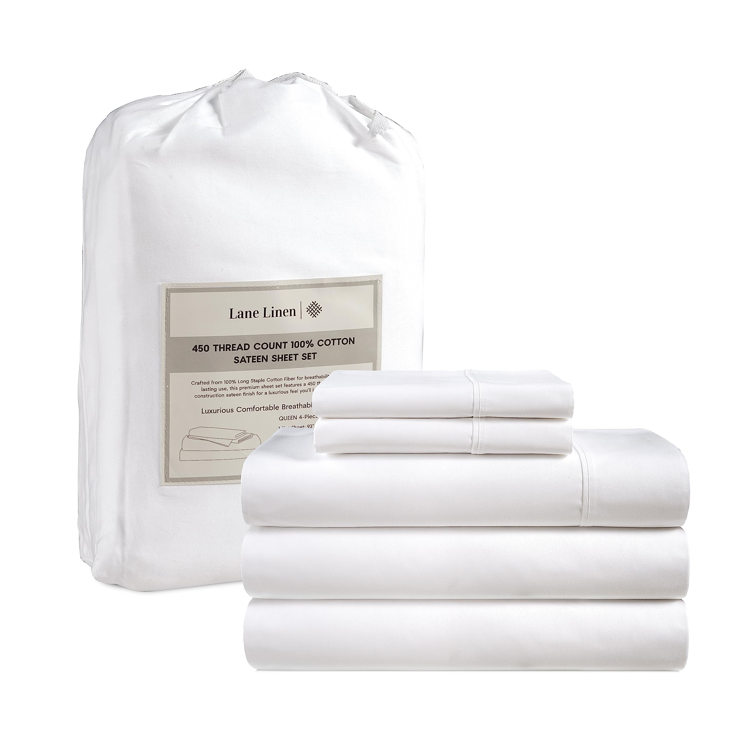 Juego De Sábanas Lane Linen Split King, 100% Algodón, 450 Hilos, Color Blanco - Venta Internacional.