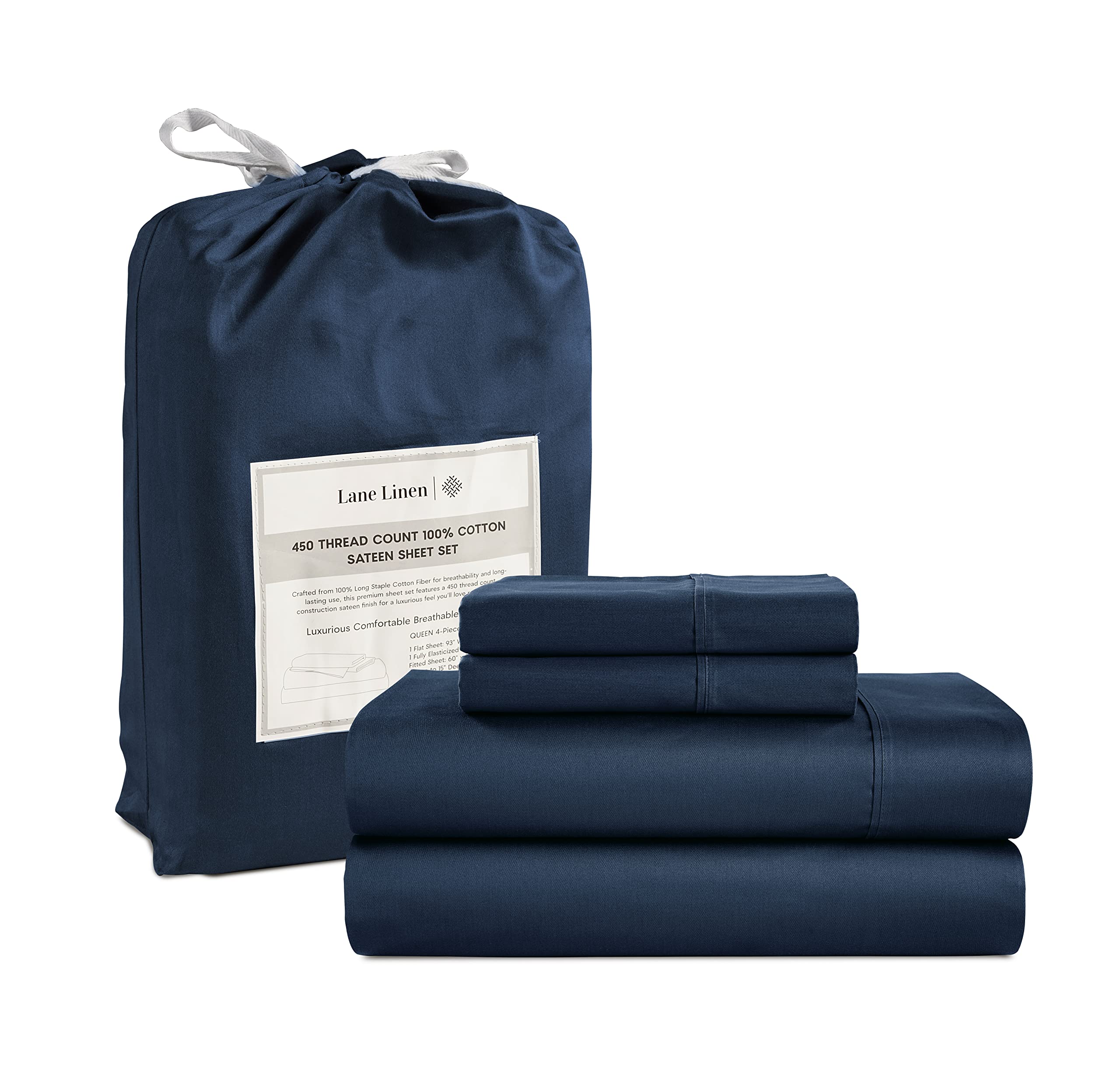 Foto 1 | Juego De Sábanas Lane Linen, Tamaño King, 450 Hilos, 100% Algodón, Azul Marino - Venta Internacional.