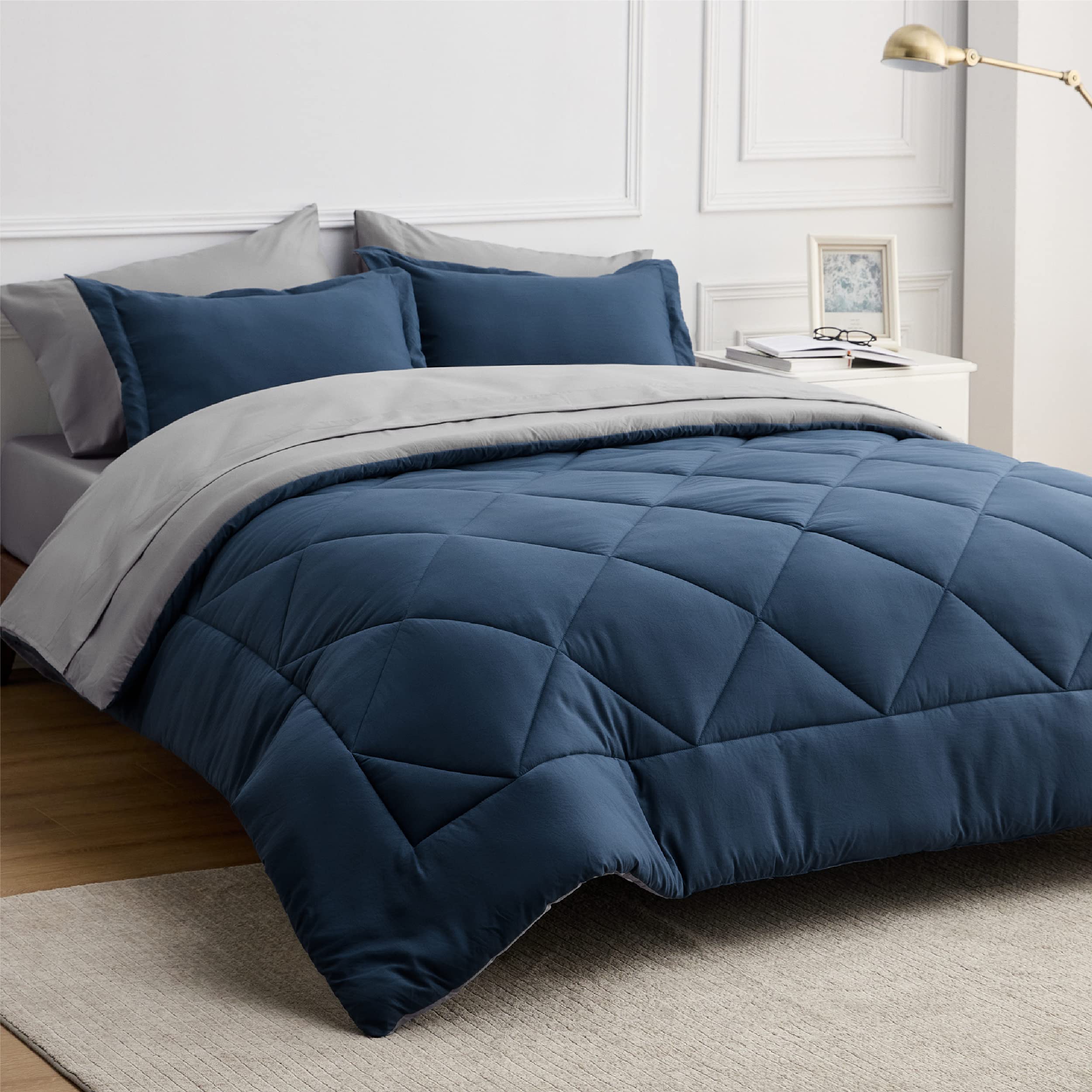 Foto 2 pulgar | Juego De Ropa De Cama Bedsure Azul Marino Tamaño Queen, 7 Piezas Reversibles - Venta Internacional.
