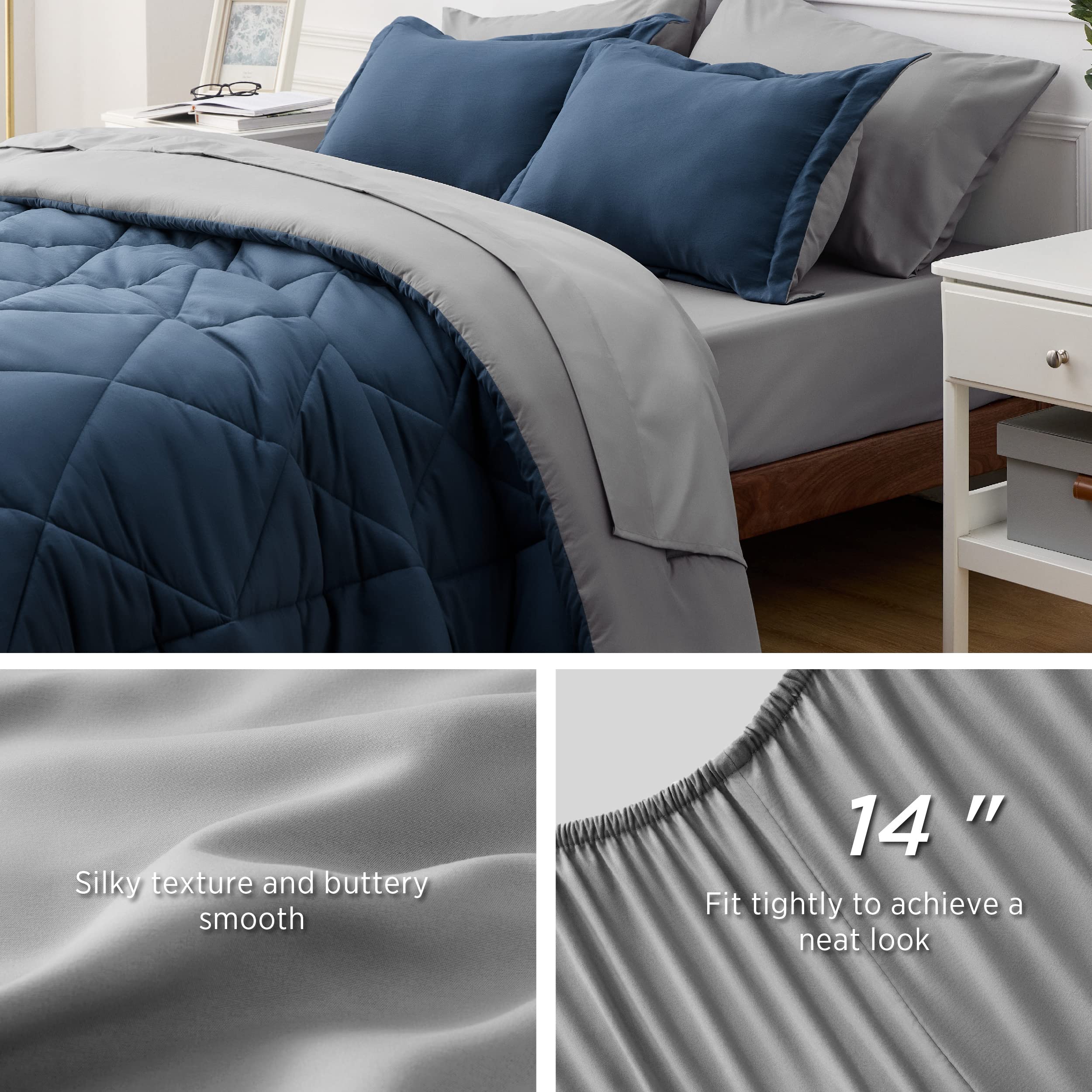 Foto 6 pulgar | Juego De Ropa De Cama Bedsure Azul Marino Tamaño Queen, 7 Piezas Reversibles - Venta Internacional.