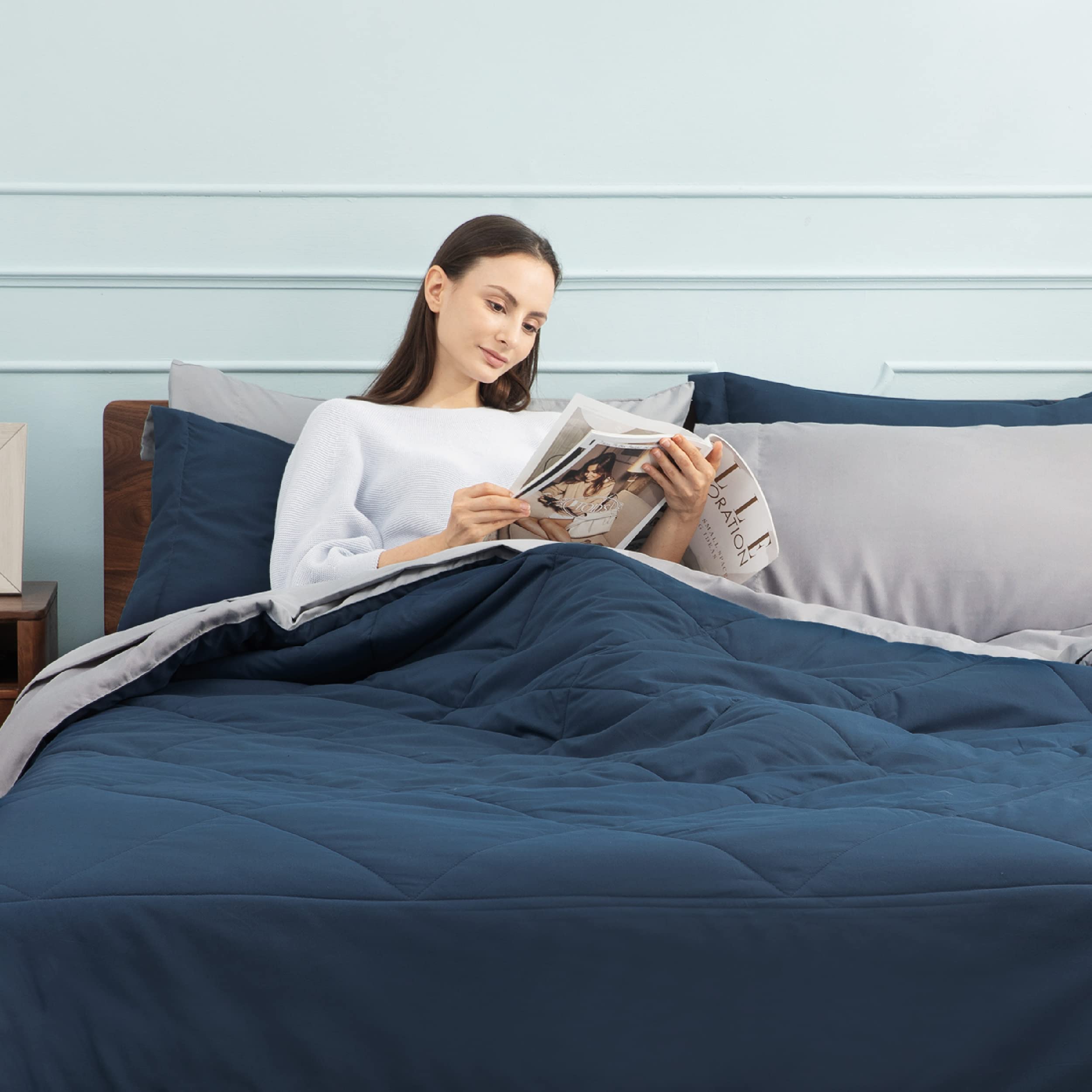 Foto 7 pulgar | Juego De Ropa De Cama Bedsure Azul Marino Tamaño Queen, 7 Piezas Reversibles - Venta Internacional.