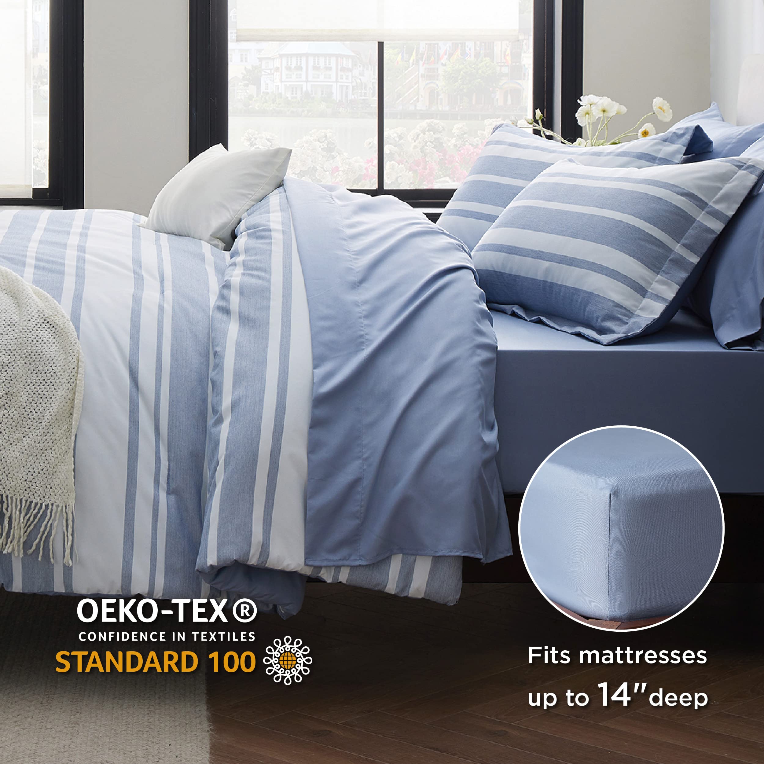 Foto 5 pulgar | Juego De Edredón Bedsure King, Blanco Y Azul A Rayas, 7 Piezas - Venta Internacional.