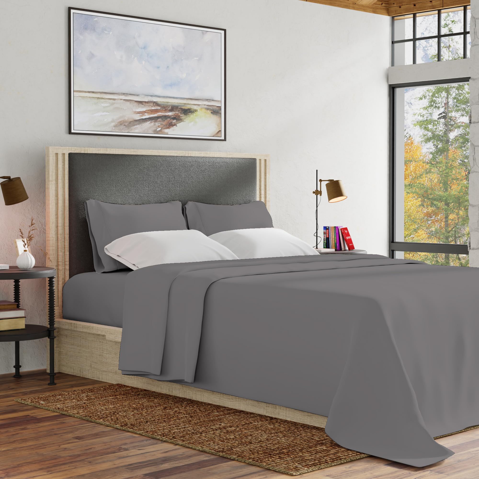 Juego De Sábanas Purity Home De Algodón Orgánico De 300 Hilos, Color Gris F - Venta Internacional.