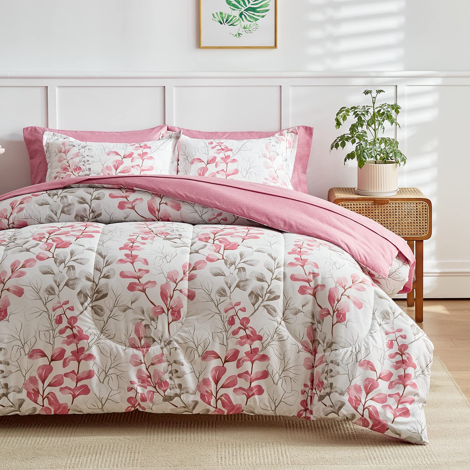 Foto 2 | Cama En Una Bolsa Uozzi Bedding, Diseño Floral Rosa, 7 Piezas, Tamaño Queen - Venta Internacional.