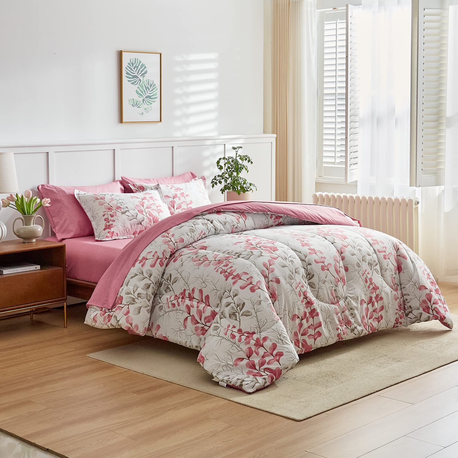 Foto 5 pulgar | Cama En Una Bolsa Uozzi Bedding, Diseño Floral Rosa, 7 Piezas, Tamaño Queen - Venta Internacional.