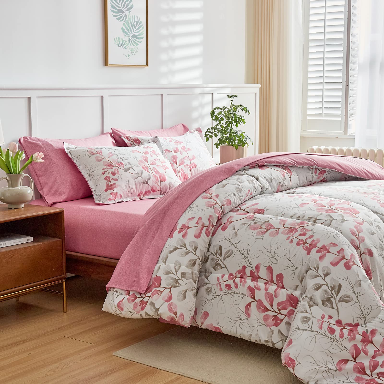 Foto 5 | Cama En Una Bolsa Uozzi Bedding, Diseño Floral Rosa, 7 Piezas, Tamaño Queen - Venta Internacional.