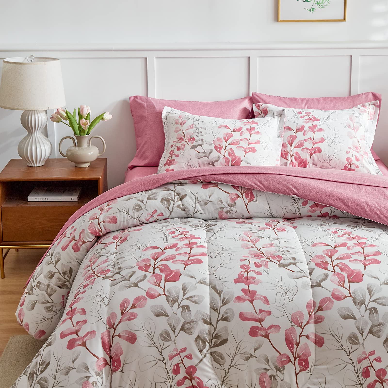 Foto 7 | Cama En Una Bolsa Uozzi Bedding, Diseño Floral Rosa, 7 Piezas, Tamaño Queen - Venta Internacional.