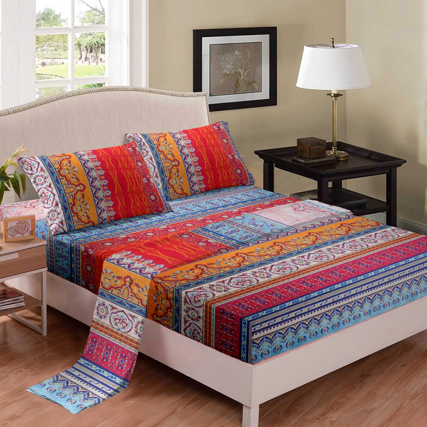 Juego De Sábanas Erosebridal Bohemian Queen Size, Color Rojo Supersuave - Venta Internacional.