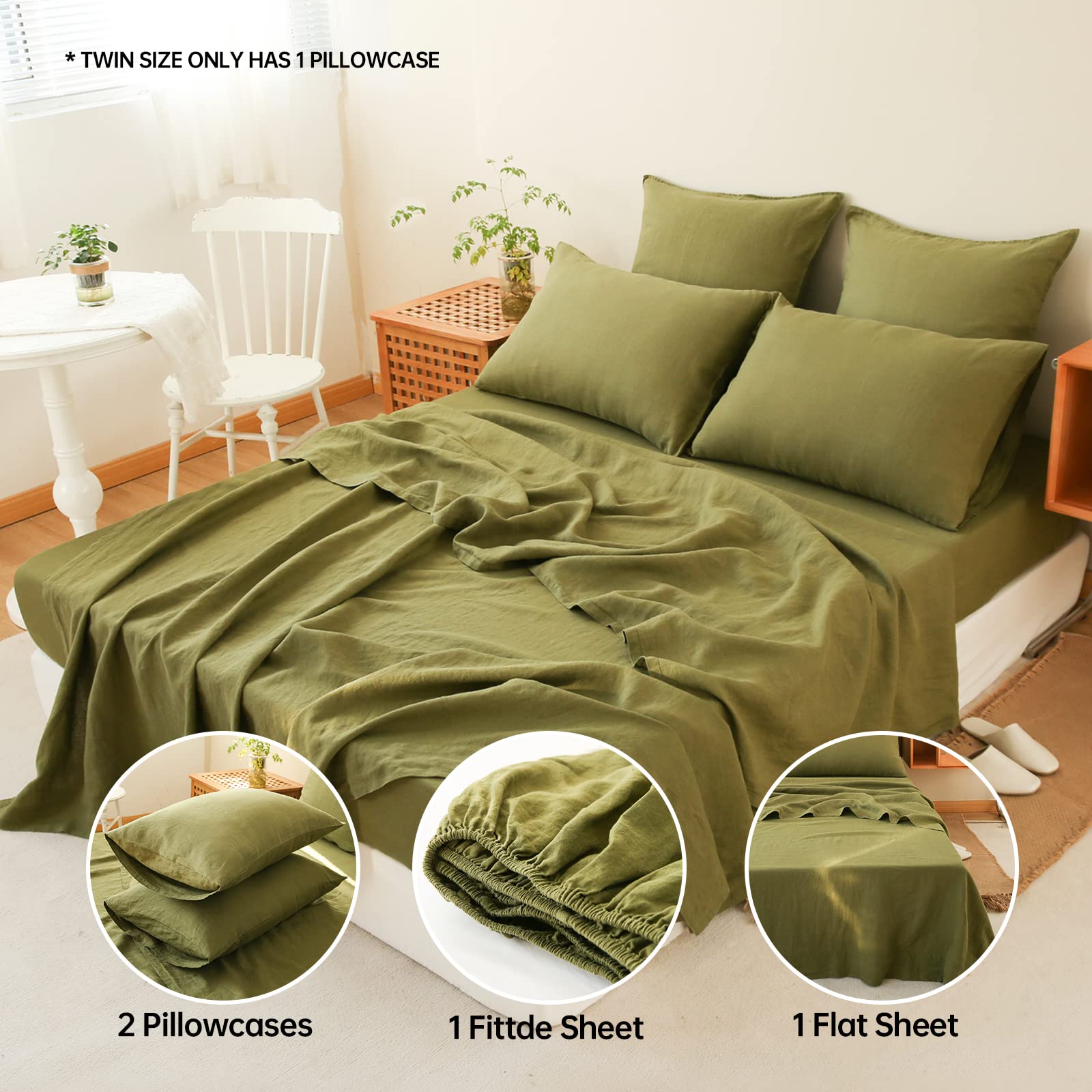 Foto 5 | Juego De Sábanas Simple&opulence, 100% Lino, 4 Piezas, Estilo Basic Style King - Venta Internacional.