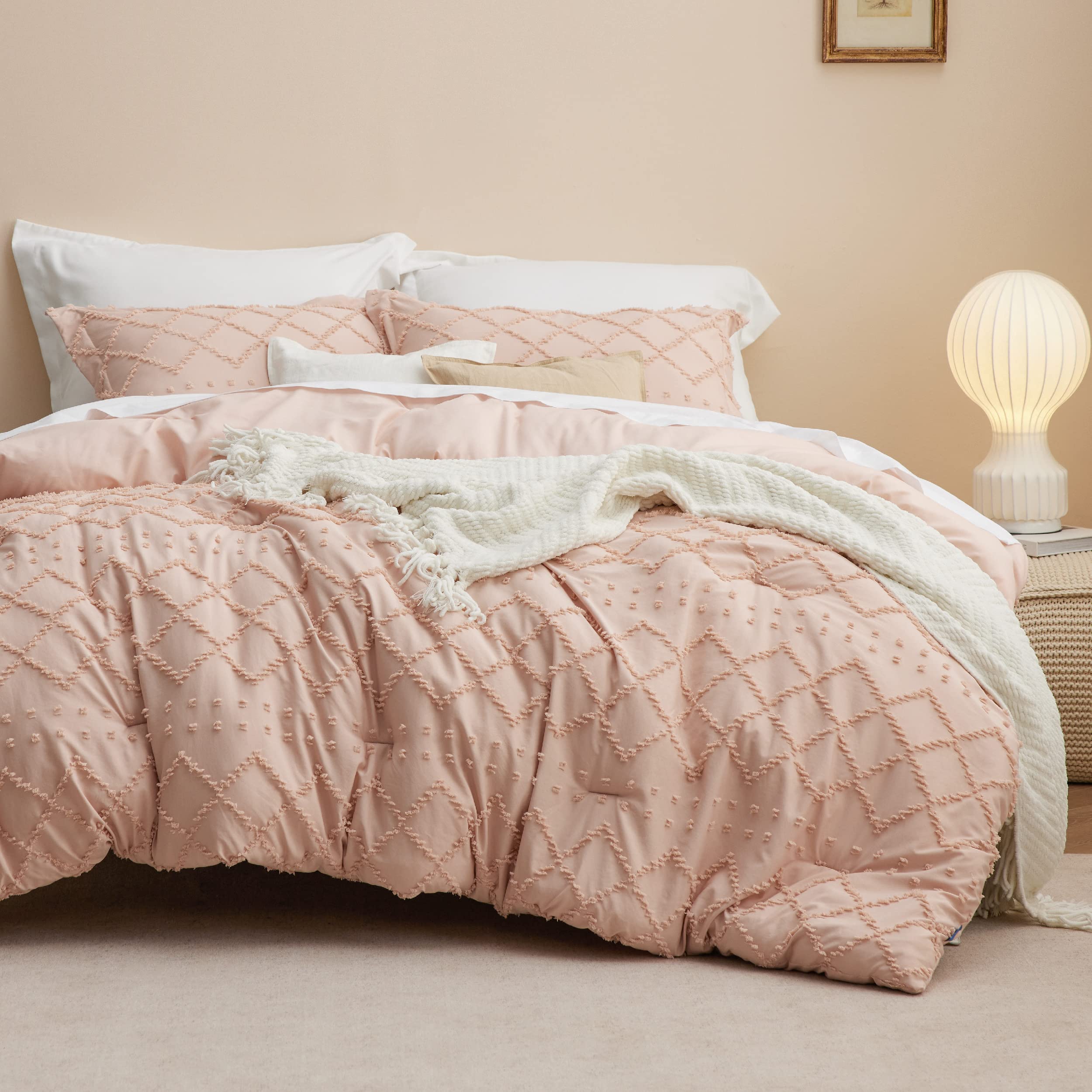 Foto 2 pulgar | Juego De Edredón Bedsure Boho Queen Coral Pink Tufted Shabby - Venta Internacional.