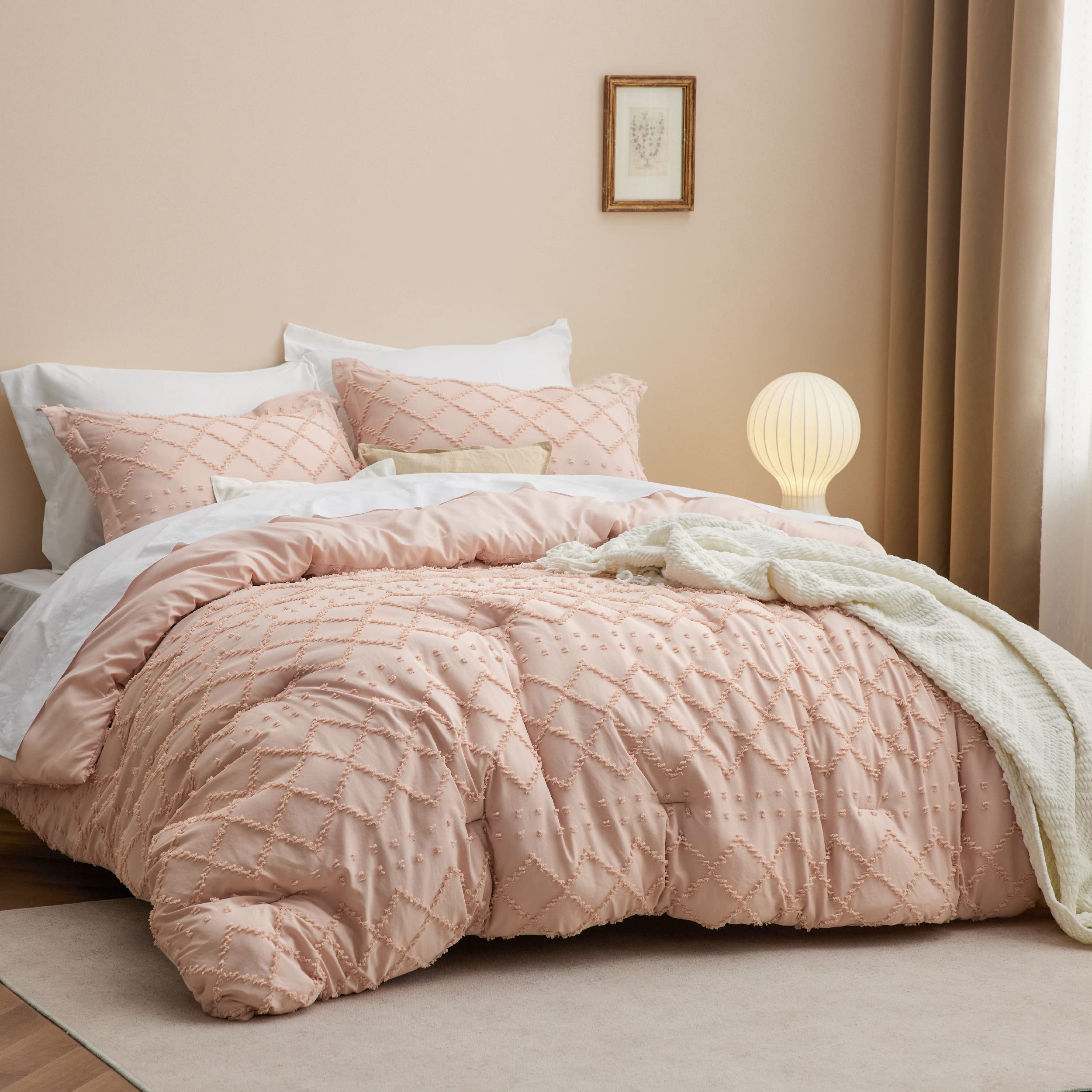 Foto 3 pulgar | Juego De Edredón Bedsure Boho Queen Coral Pink Tufted Shabby - Venta Internacional.