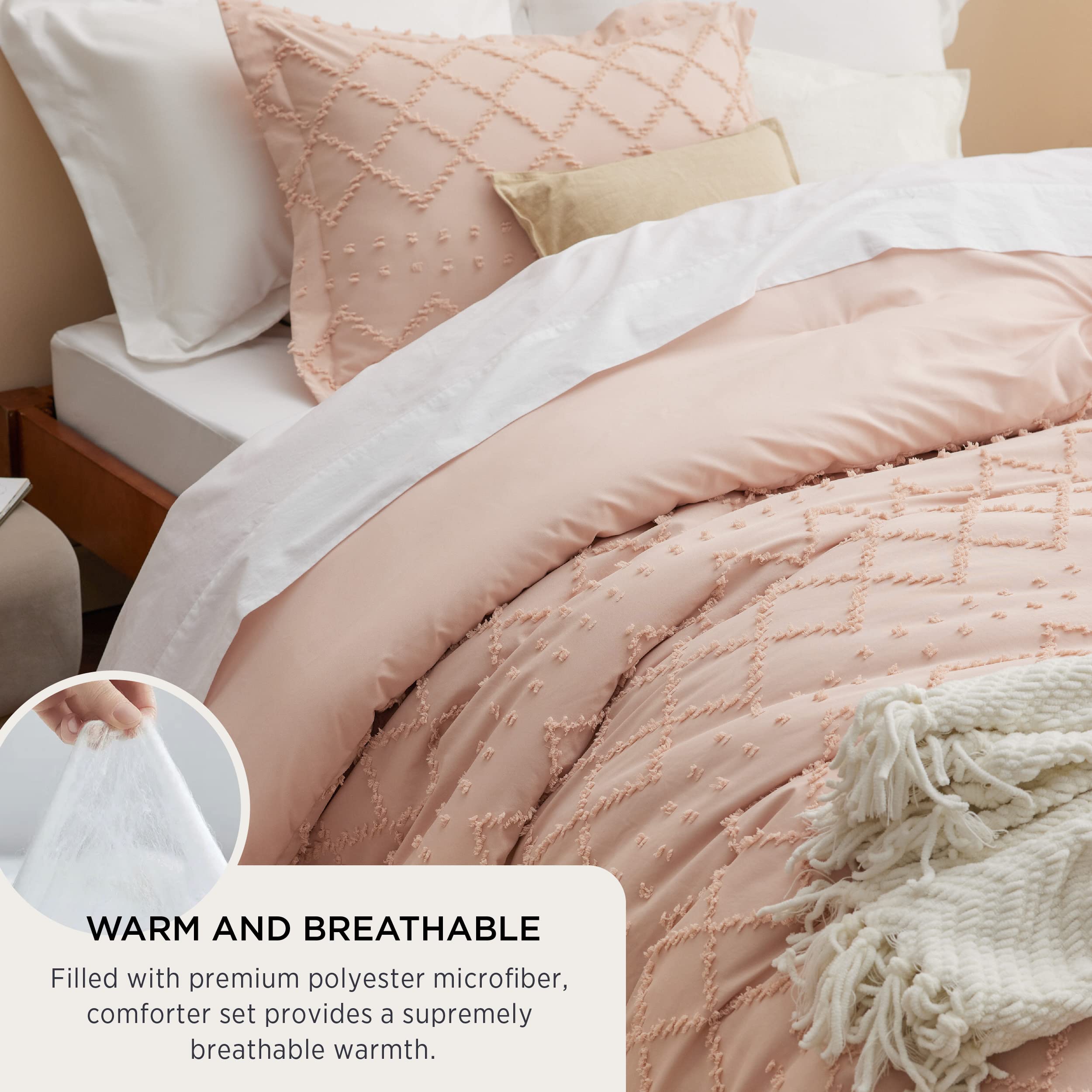 Foto 5 pulgar | Juego De Edredón Bedsure Boho Queen Coral Pink Tufted Shabby - Venta Internacional.