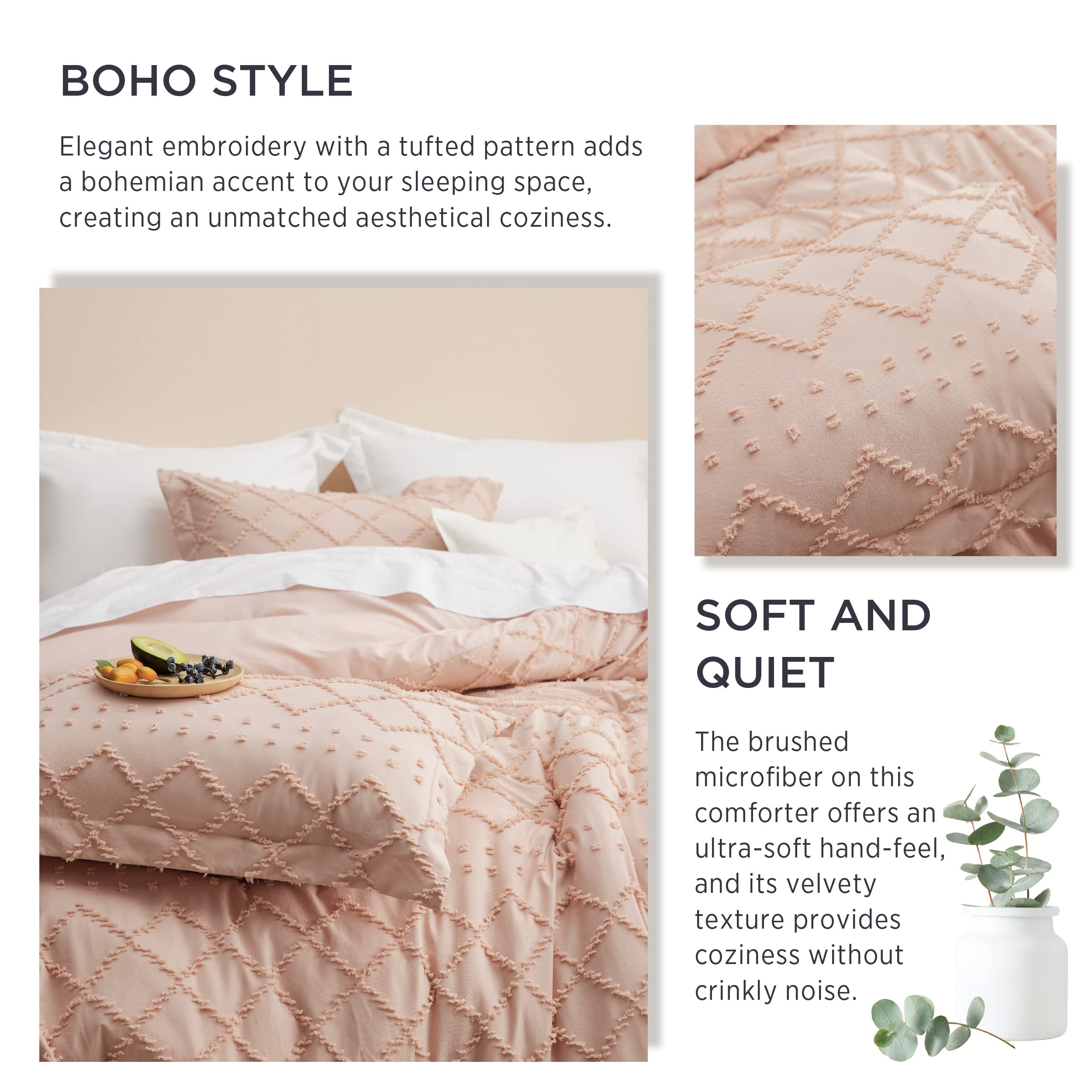 Foto 5 | Juego De Edredón Bedsure Boho Queen Coral Pink Tufted Shabby - Venta Internacional.