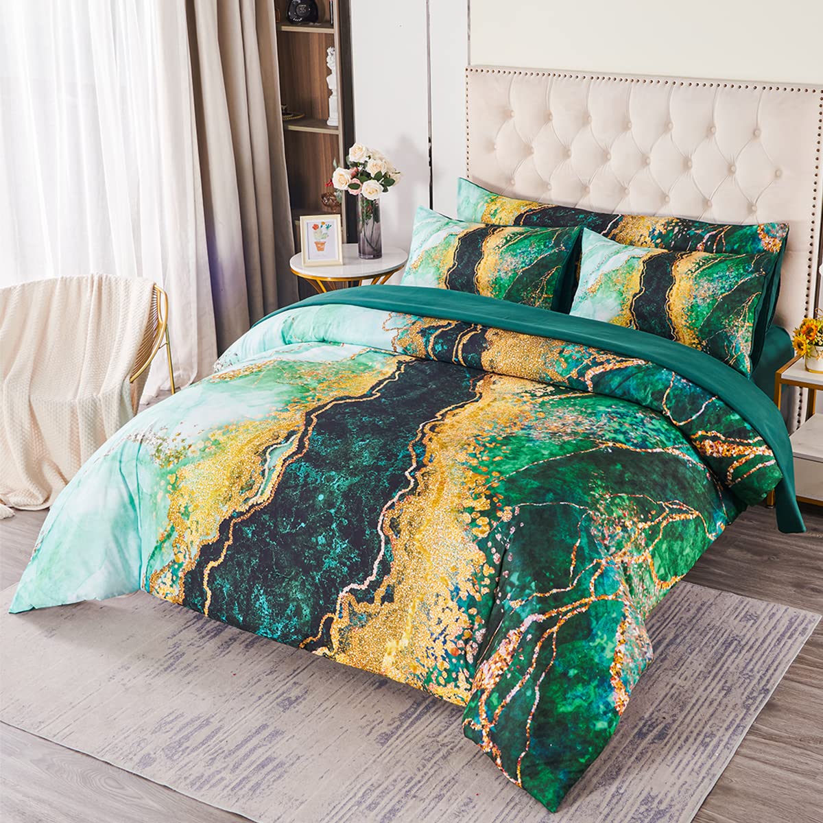 Foto 1 | Juego De Edredón Perfemet Con Estampado De Mármol Verde, Tamaño King, 6 Unidades - Venta Internacional.
