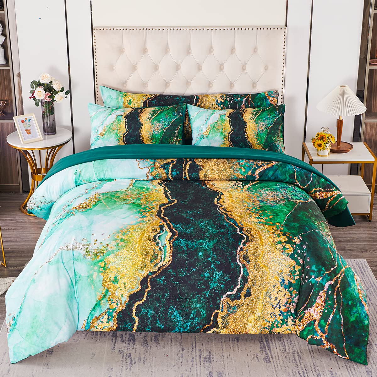Foto 2 | Juego De Edredón Perfemet Con Estampado De Mármol Verde, Tamaño King, 6 Unidades - Venta Internacional.