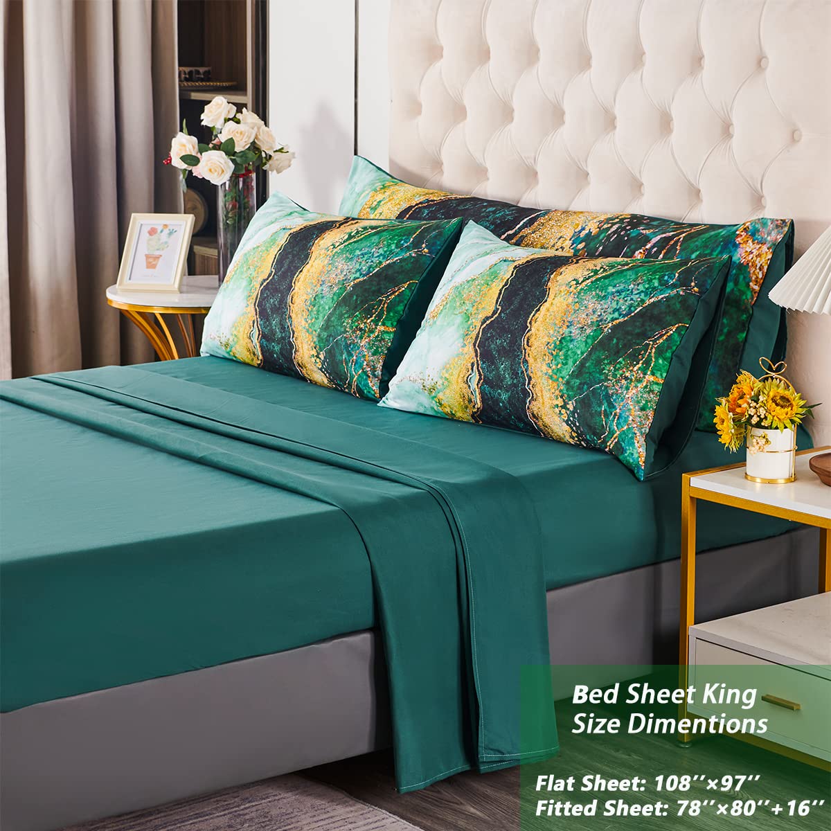 Foto 5 | Juego De Edredón Perfemet Con Estampado De Mármol Verde, Tamaño King, 6 Unidades - Venta Internacional.