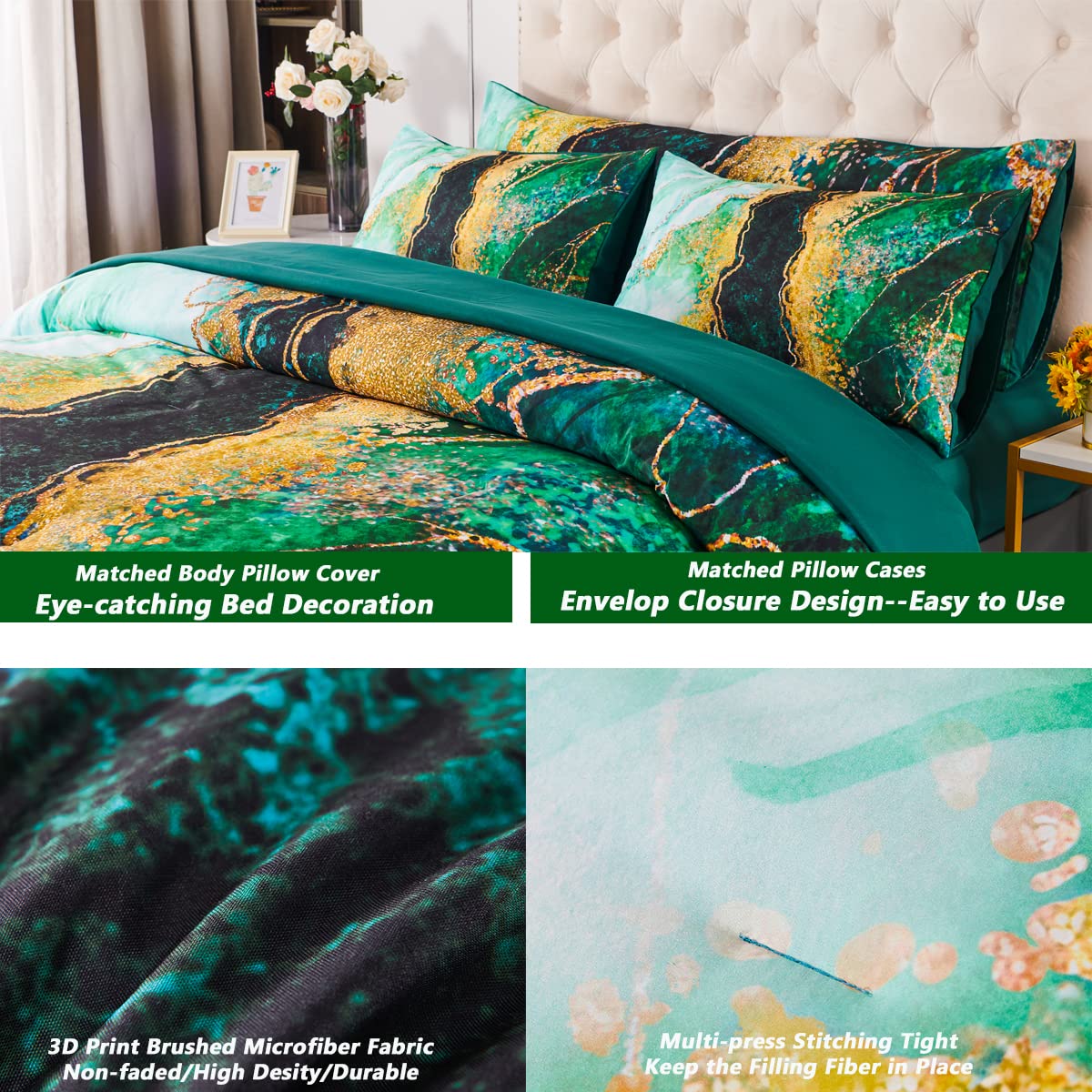 Foto 6 | Juego De Edredón Perfemet Con Estampado De Mármol Verde, Tamaño King, 6 Unidades - Venta Internacional.